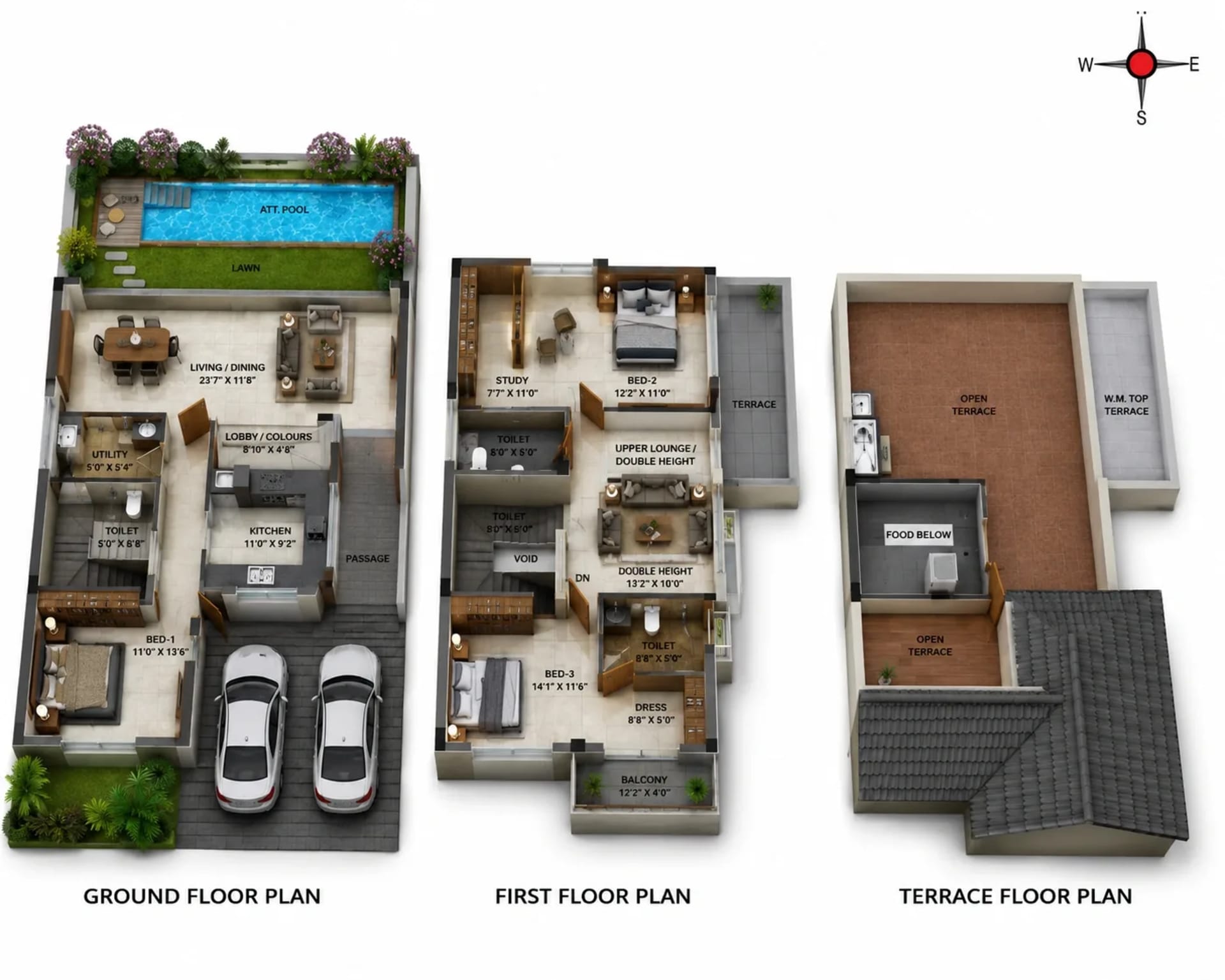 3 BHK Row Villa Floor Plan – Casagrand Selenia