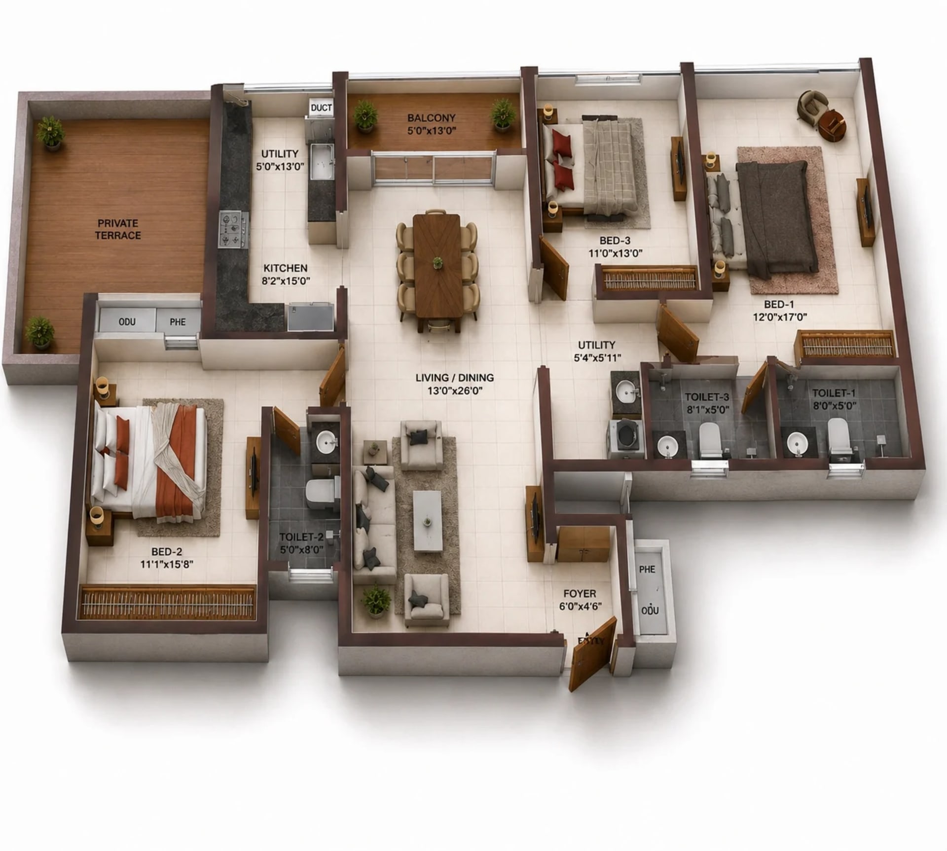 3 BHK Apartment Floor Plan – Casagrand Zodiac