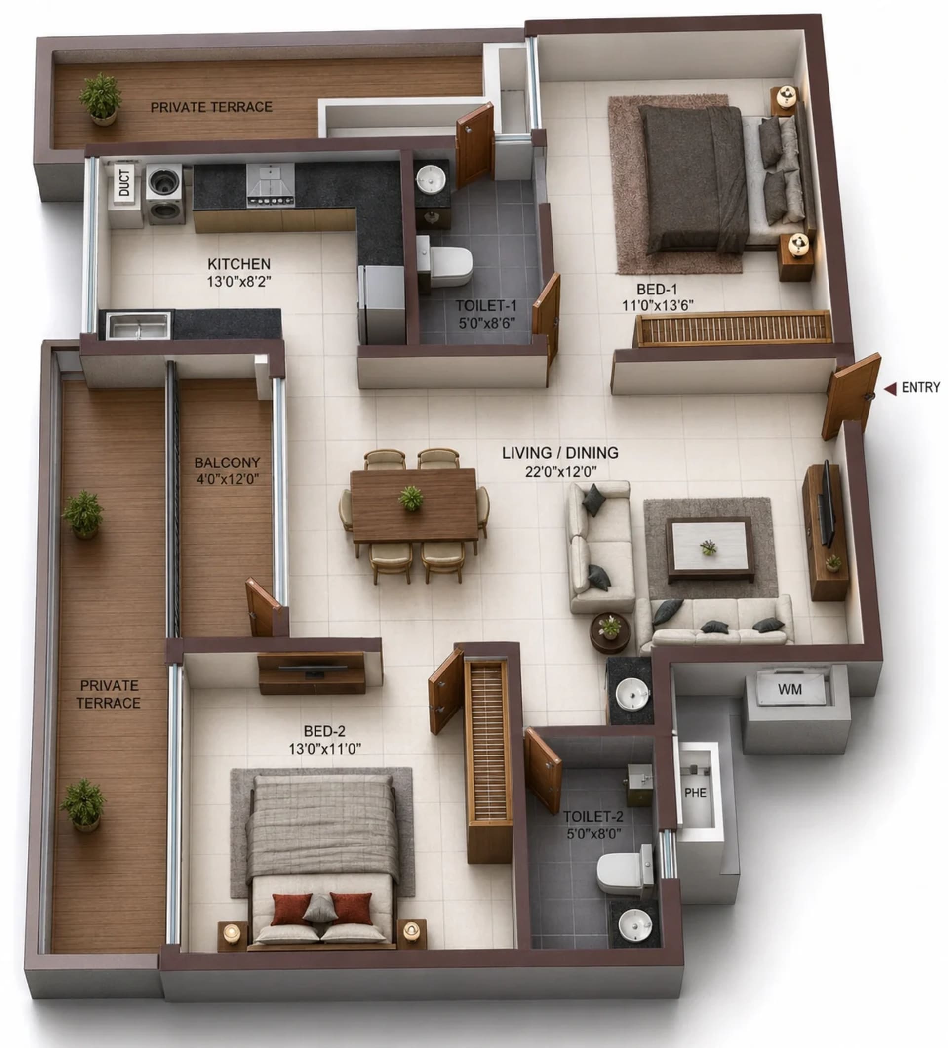 2 BHK Apartment Floor Plan – Casagrand Zodiac