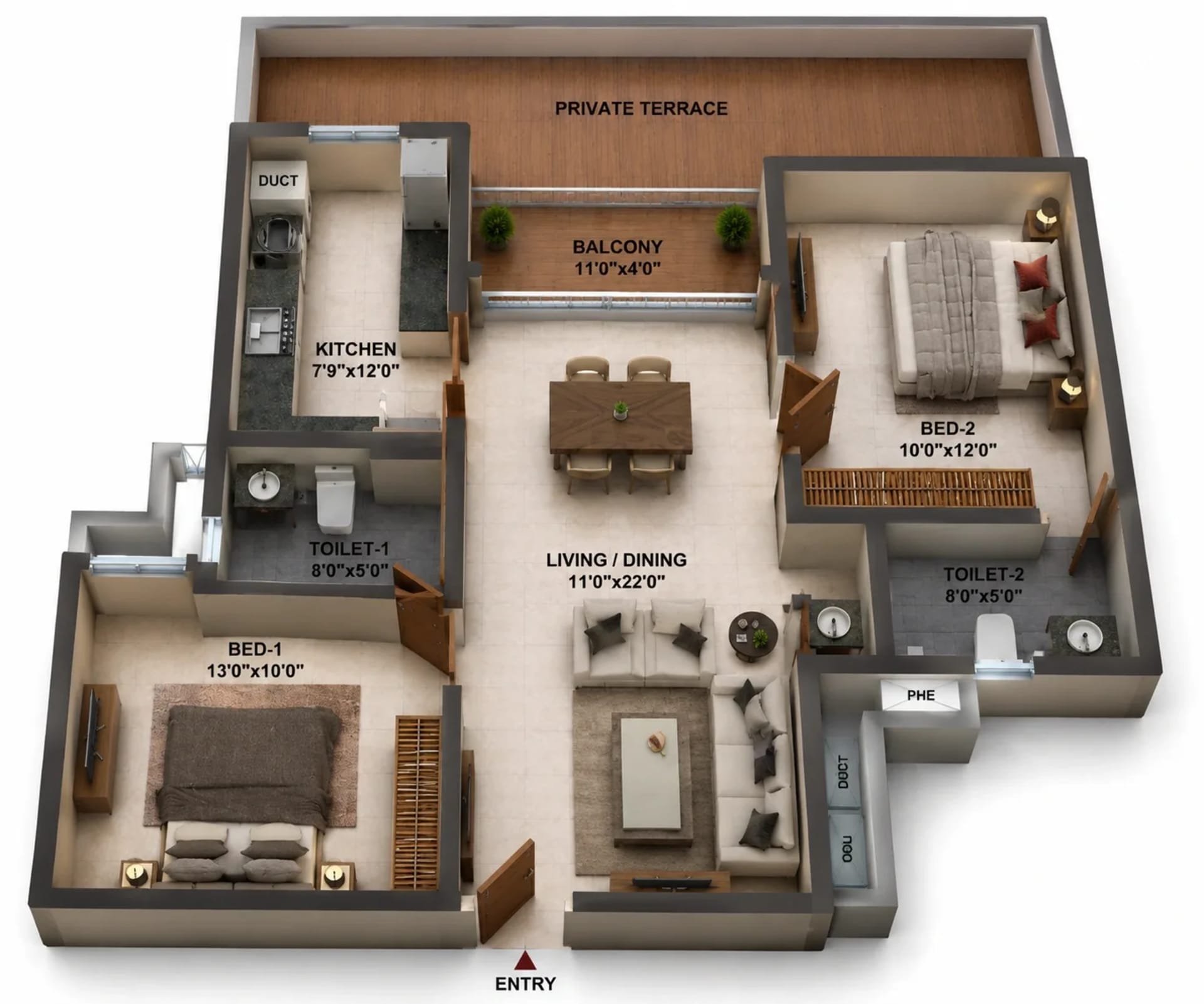 2 BHK Apartment Floor Plan – Casagrand Zodiac