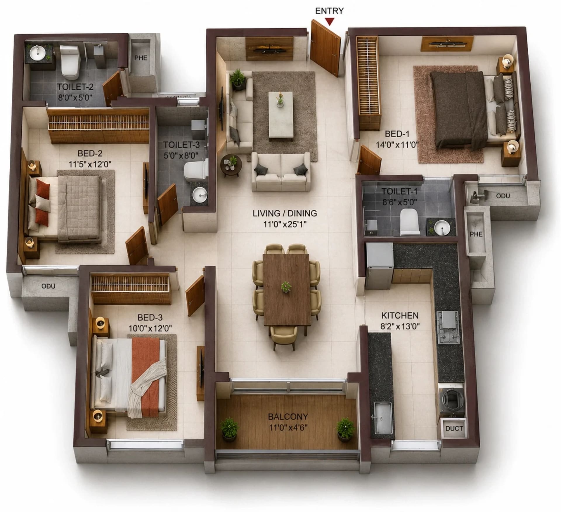 3 BHK Apartment Floor Plan – Casagrand Zodiac