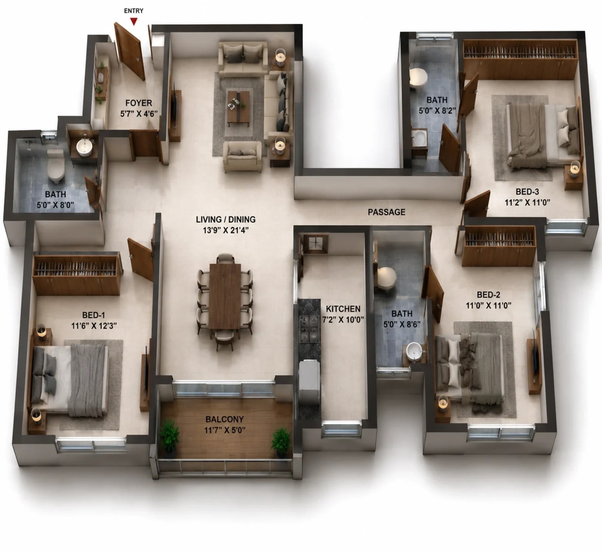 3 BHK Apartment  Floor Plan – Casagrand Ventra