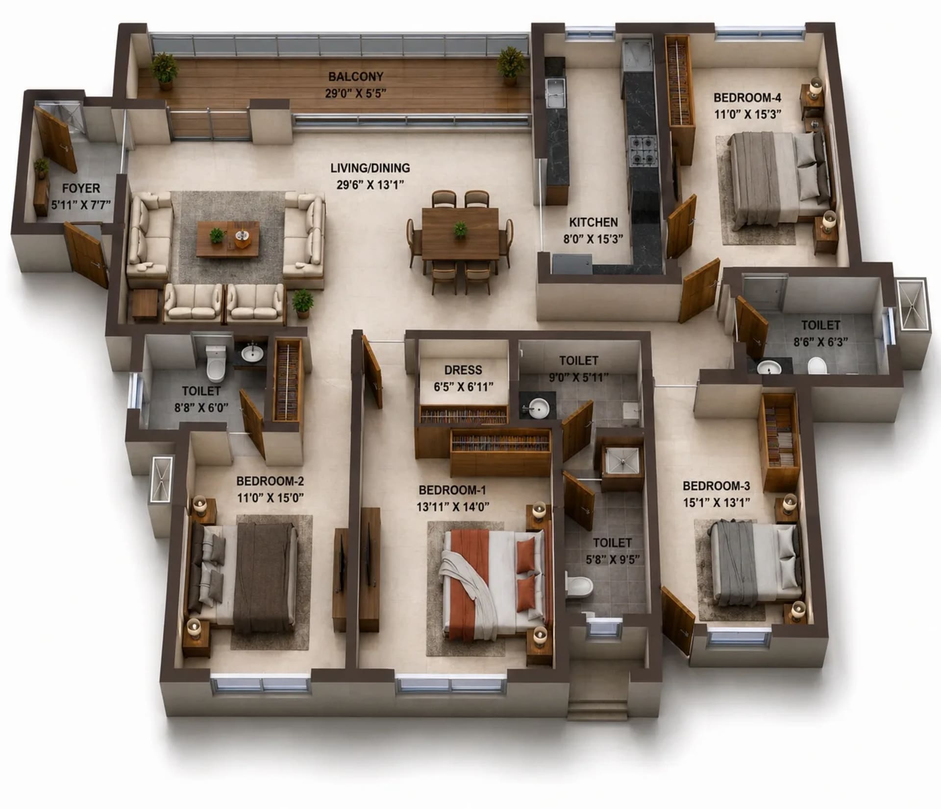 4 BHK Apartment Floor Plan – Casagrand Vienna