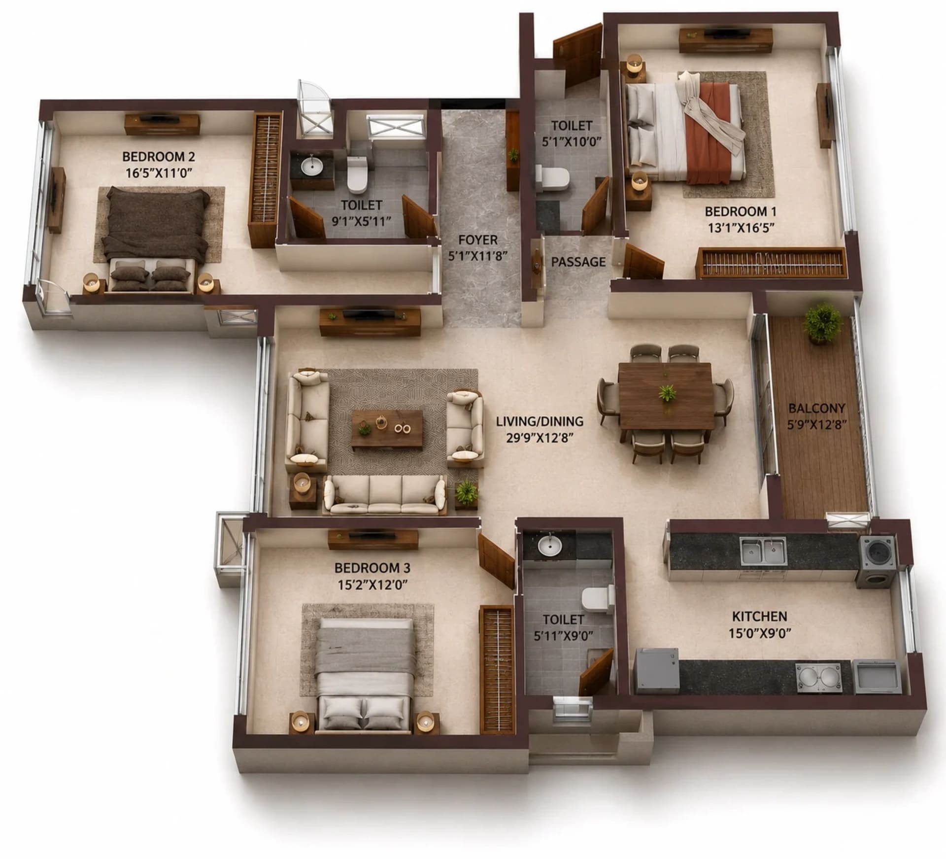 3 BHK Apartment Floor Plan – Casagrand Vienna