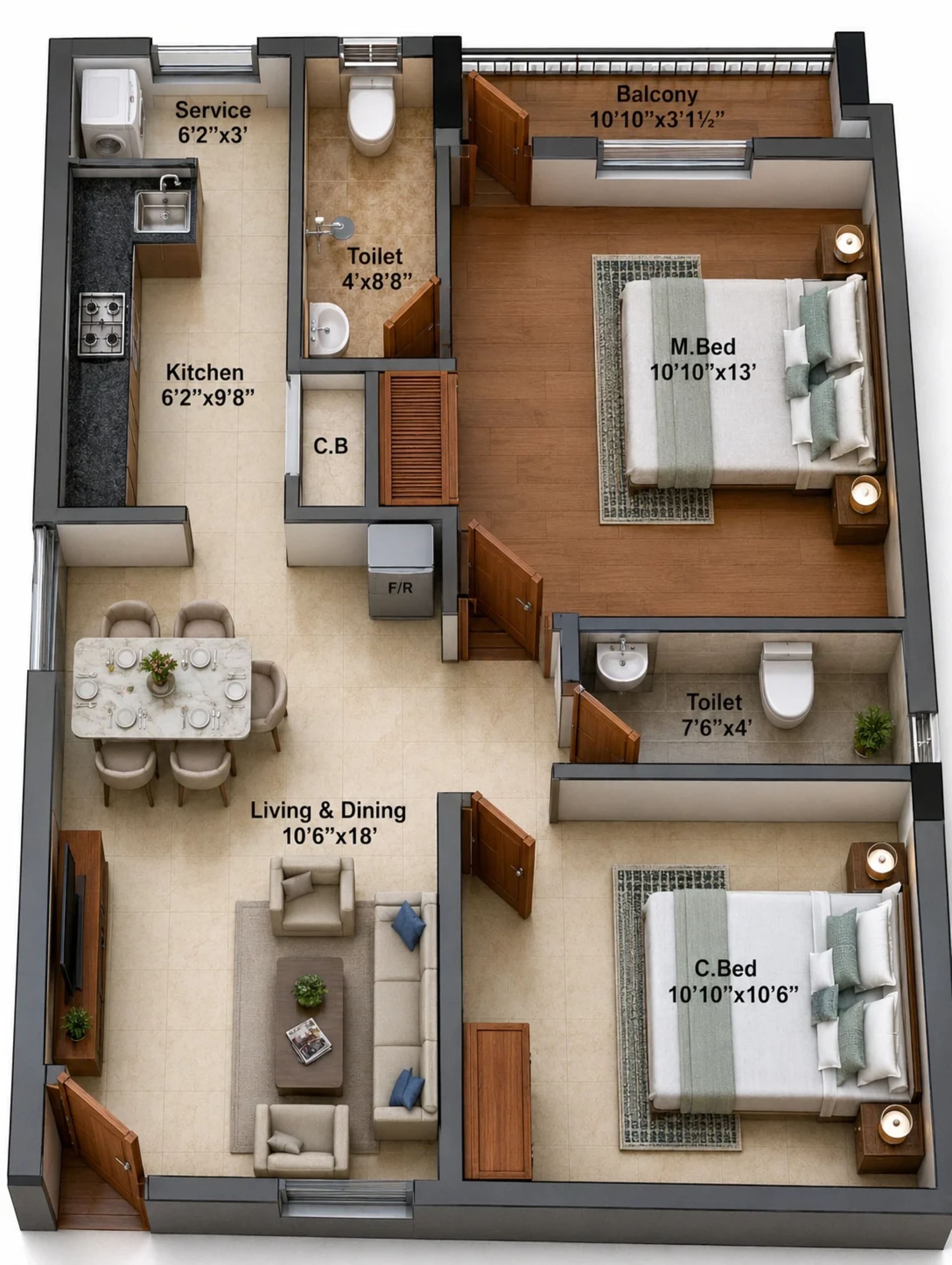 2 BHK Apartment Floor Plan – Stepsstone Viraam