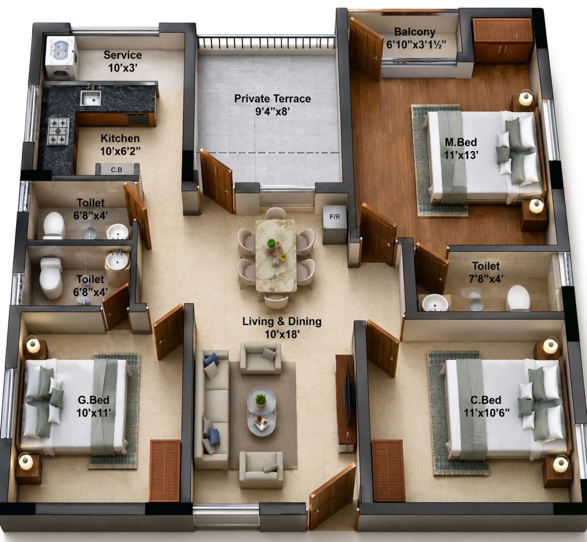 3 BHK Apartment Floor Plan – Stepsstone Viraam