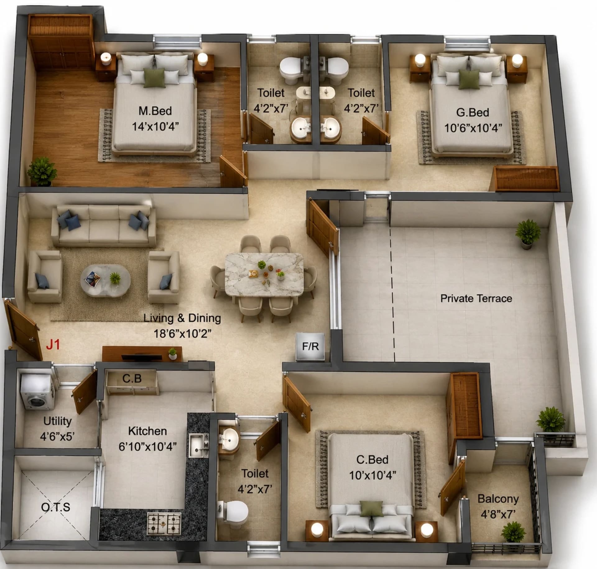 3 BHK Apartment Floor Plan – Stepsstone Viraam 2