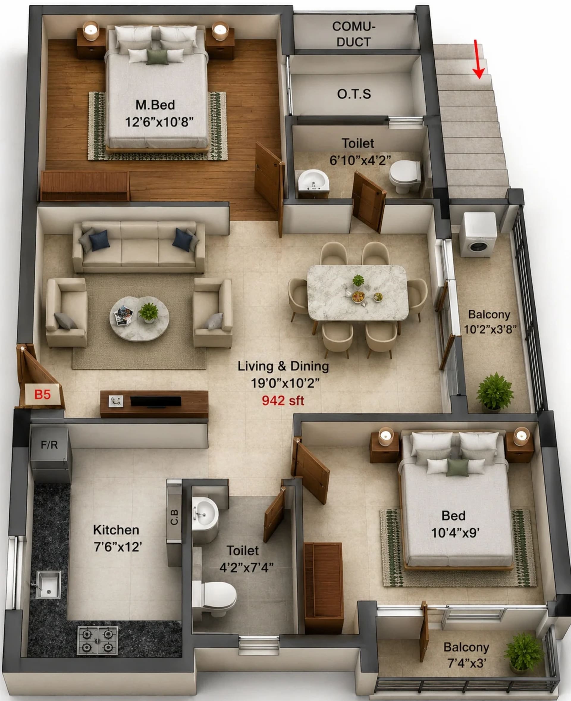 2 BHK Apartment Floor Plan – Stepsstone Viraam 2