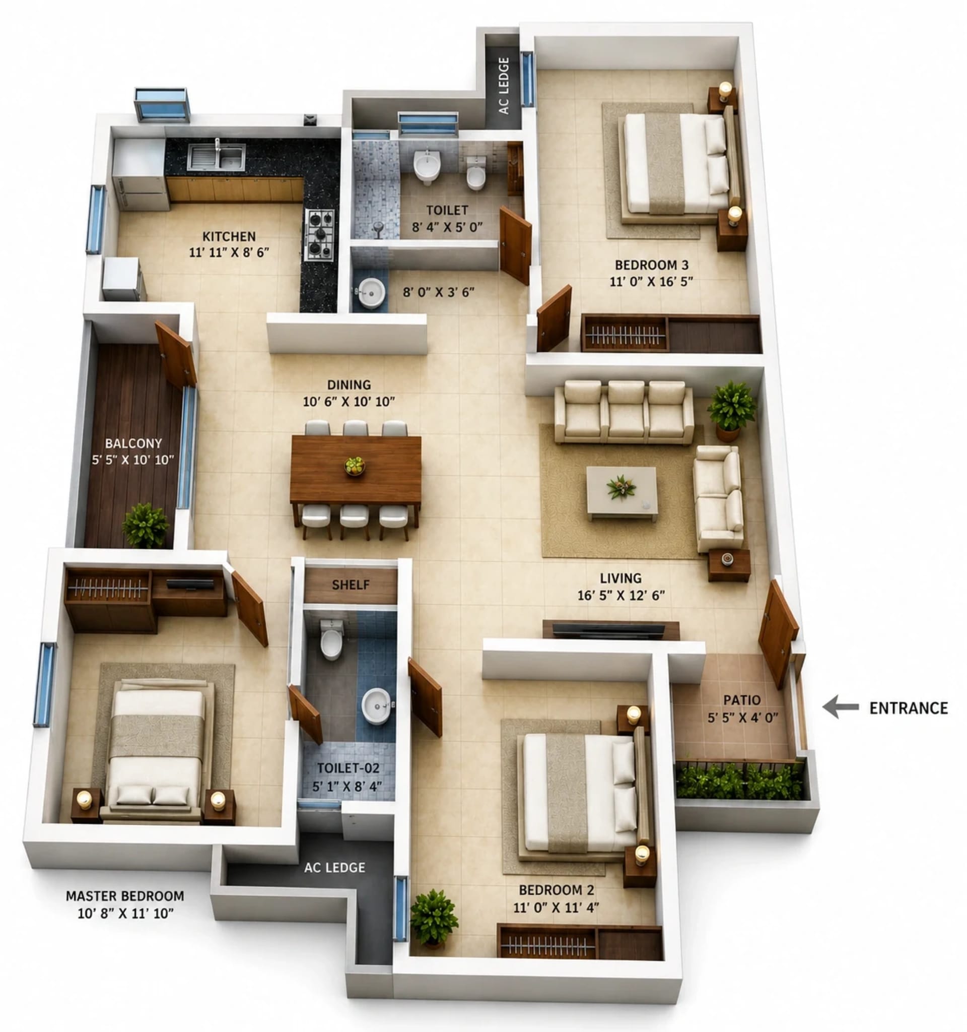 3 BHK Apartment Floor Plan – Arihant Mélange