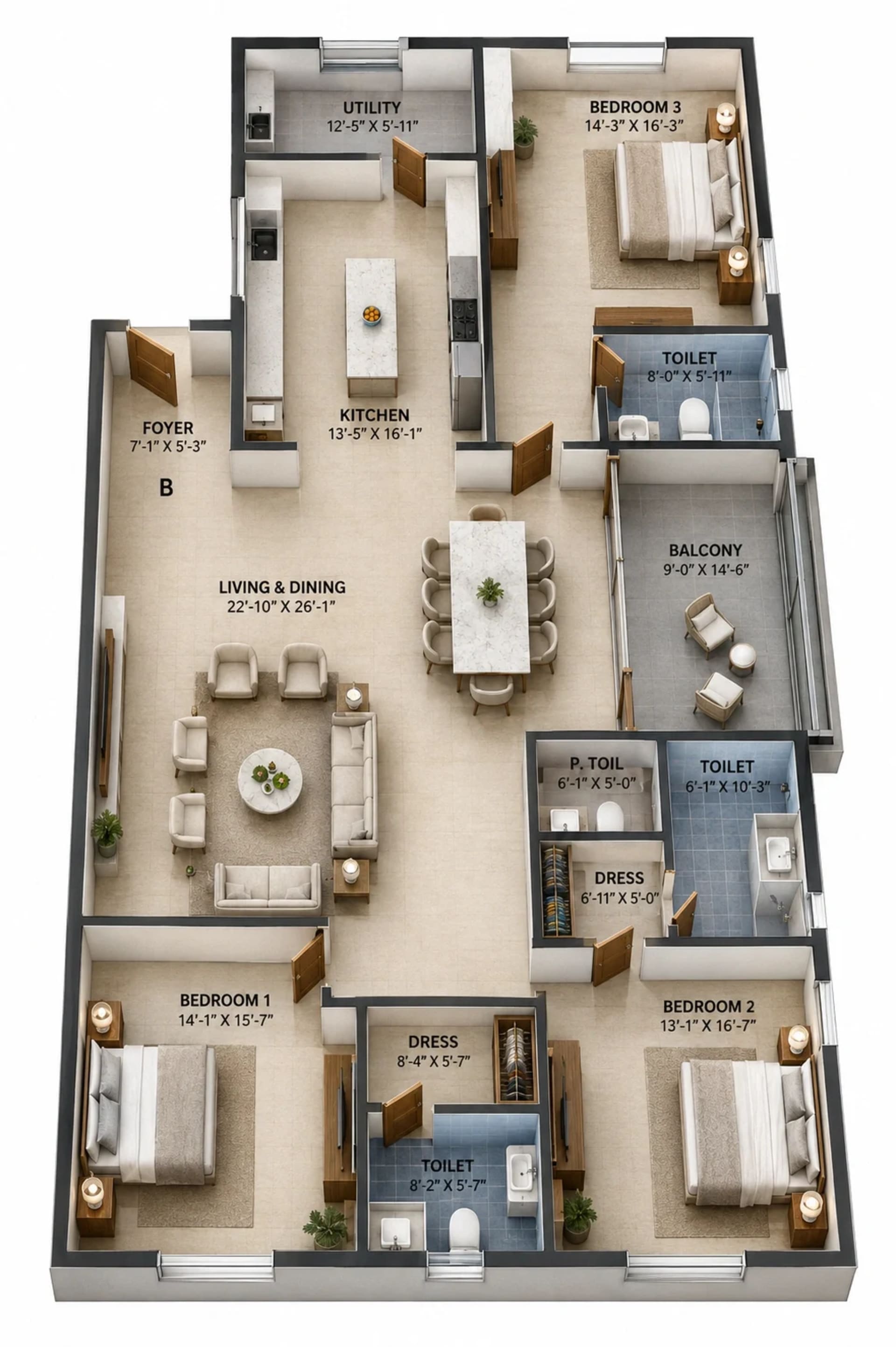 3 BHK Apartment Floor Plan – Arihant Krsna