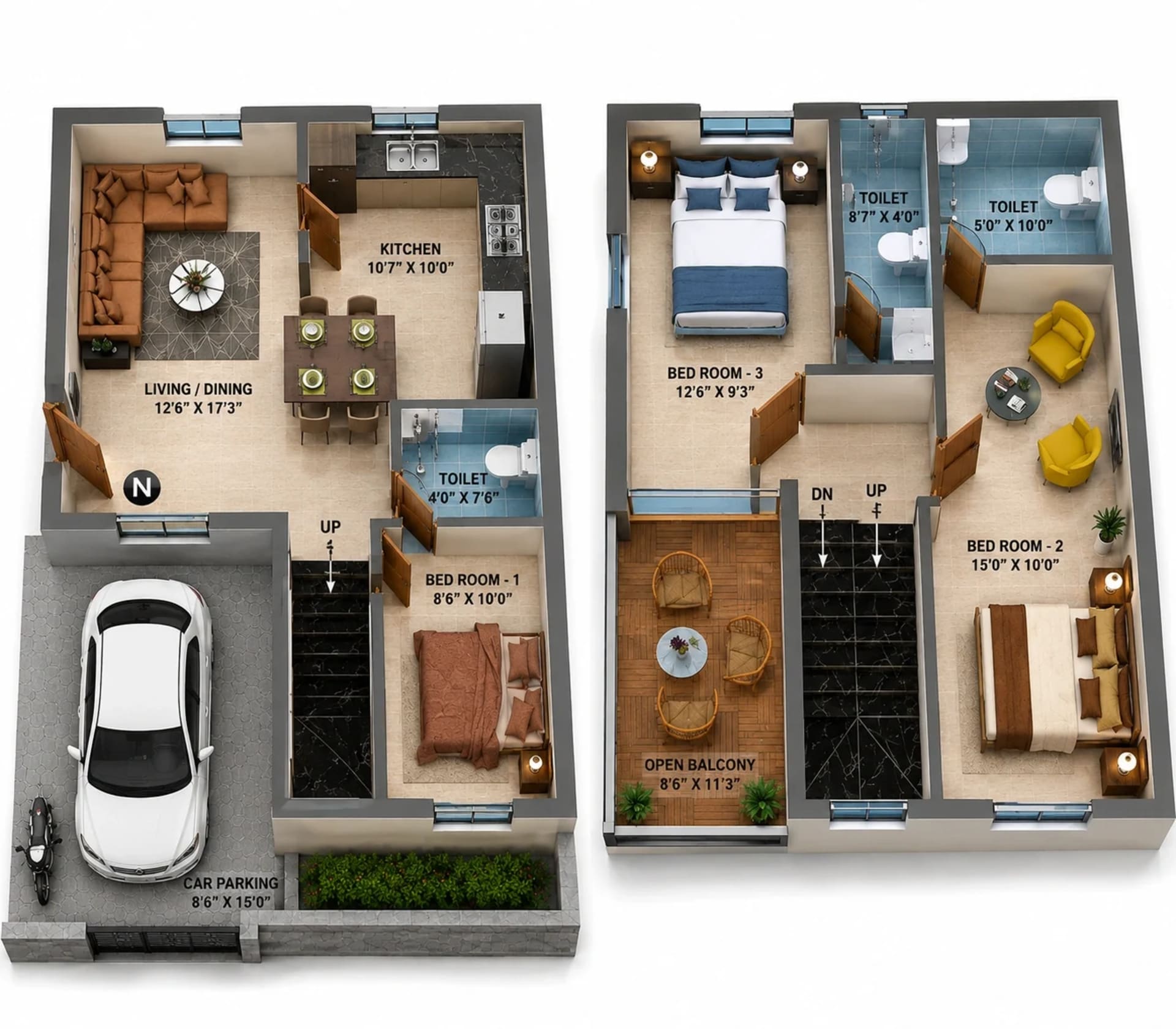 3 BHK Villa Floor Plan – MP Ferns Paradise