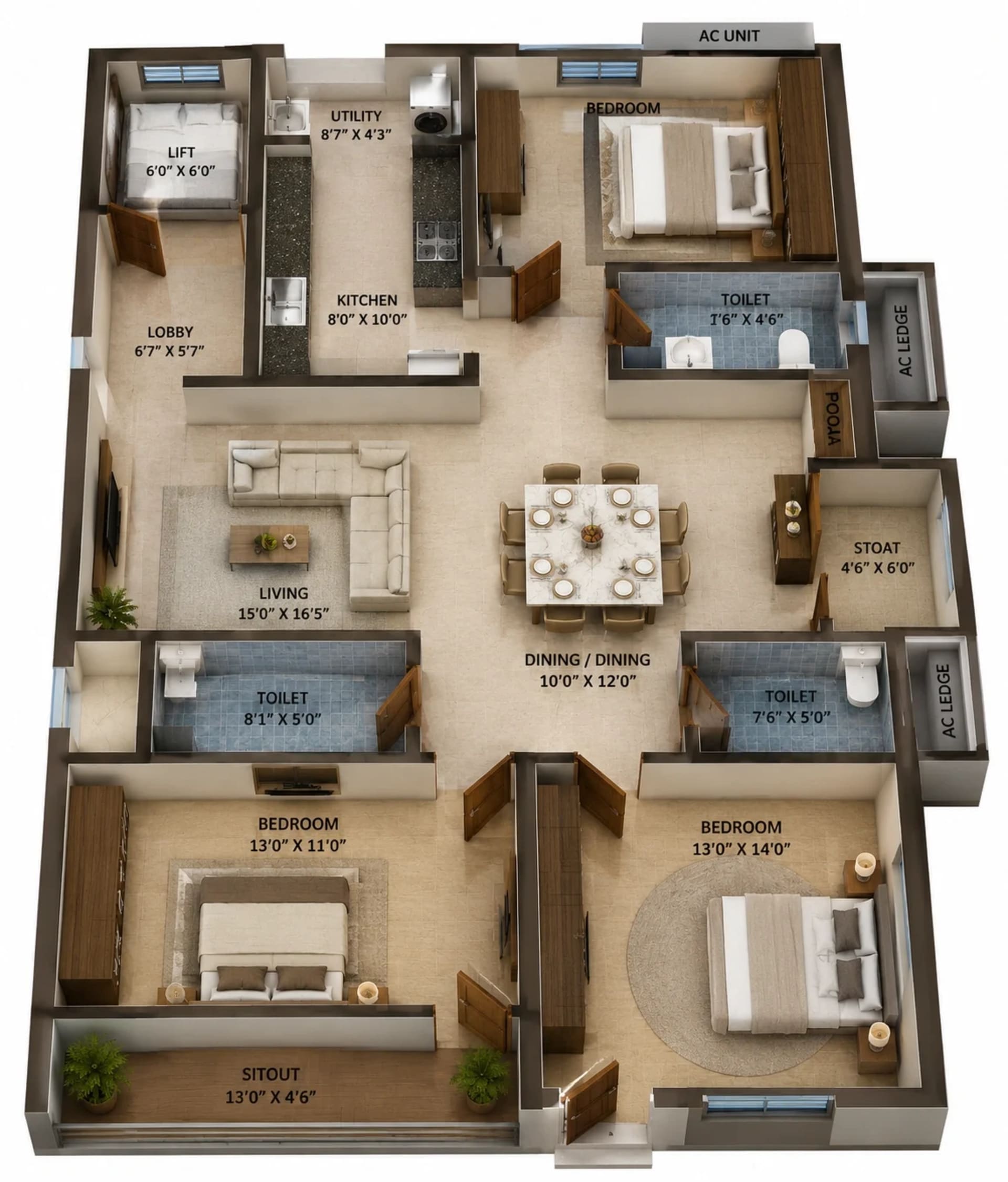 3 BHK Apartment Floor Plan – Nexas Sarvam