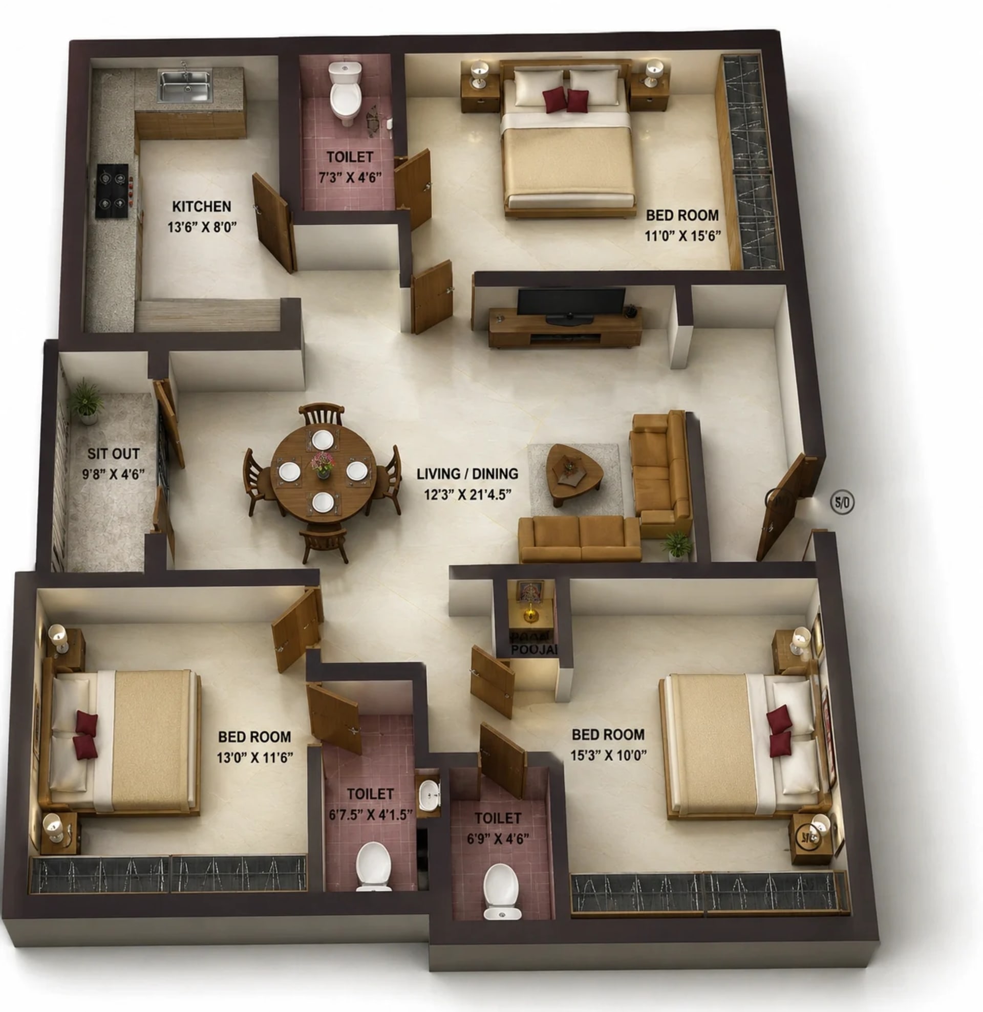 3 BHK Apartment Floor Plan – Nexas Asta