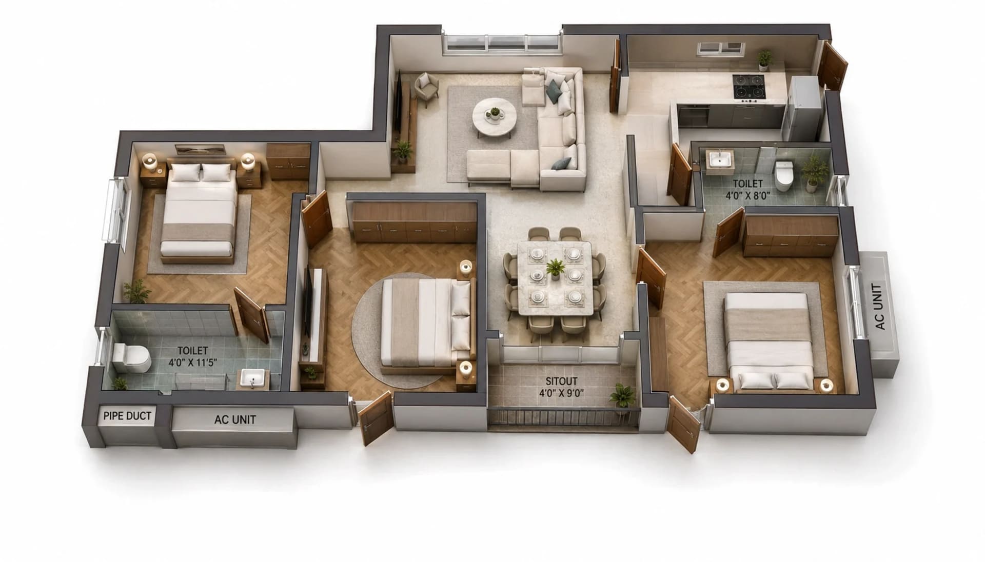 3 BHK Apartment Floor Plan – Nexas Cove
