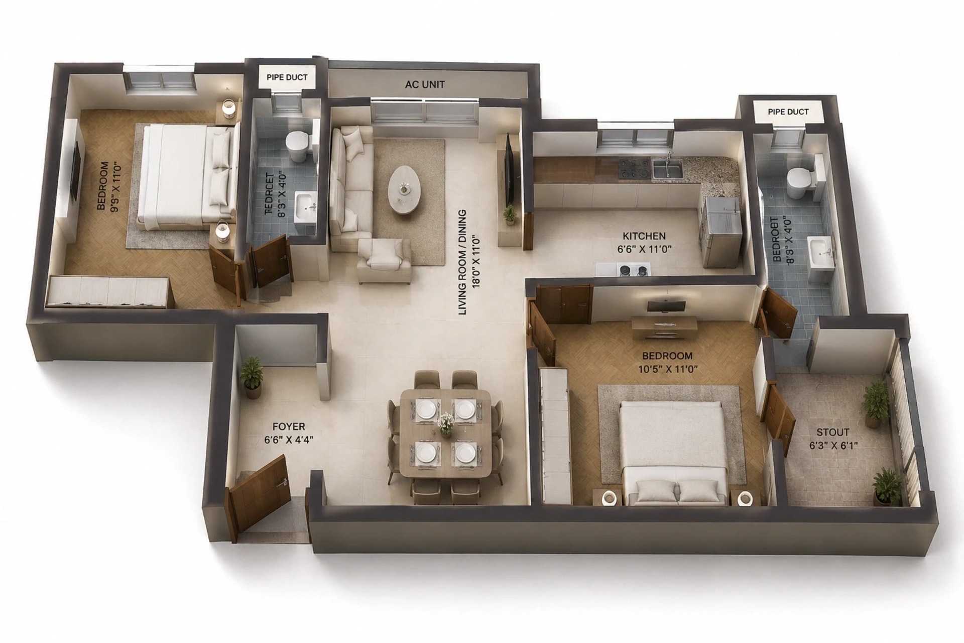 2 BHK Apartment Floor Plan – Nexas Cove