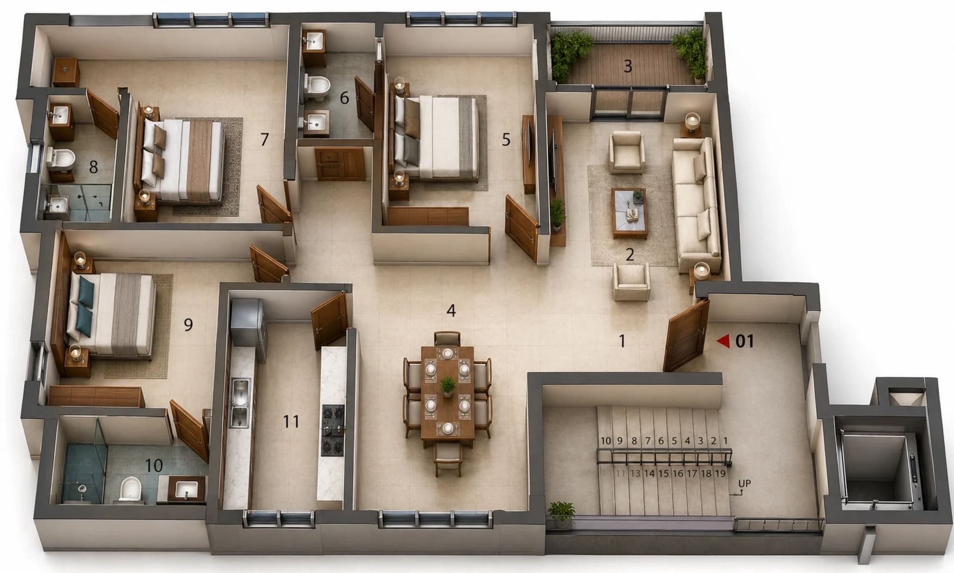 3 BHK Apartment Floor Plan – Ceebros Vedhagam
