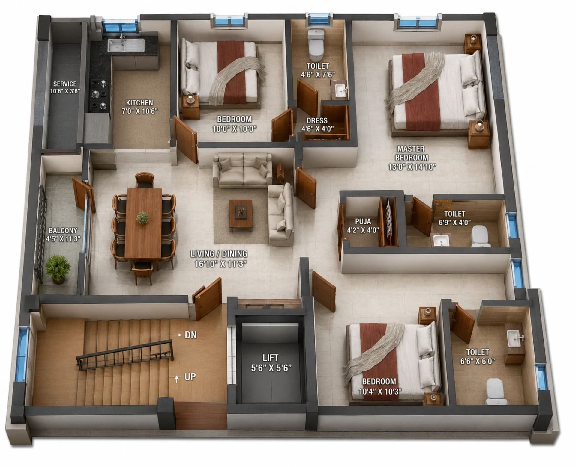 3 BHK Apartment Floor Plan – Murugan Akash