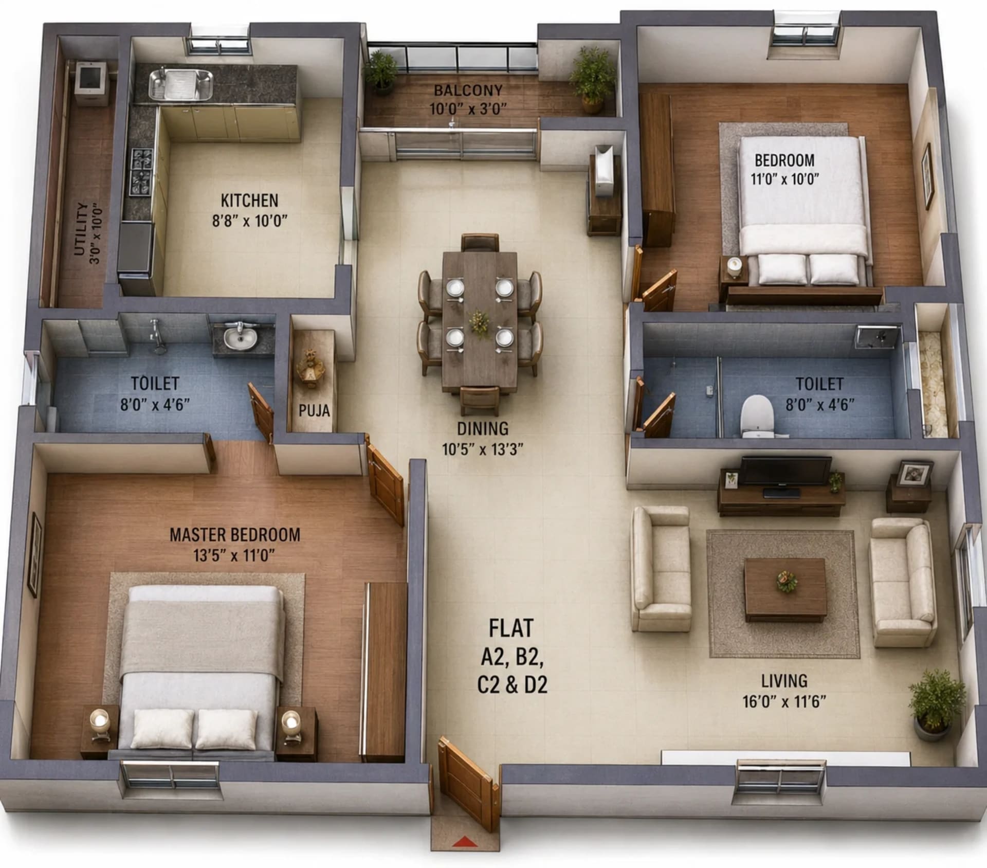 2 BHK Apartment Floor Plan – Bharanee Emar