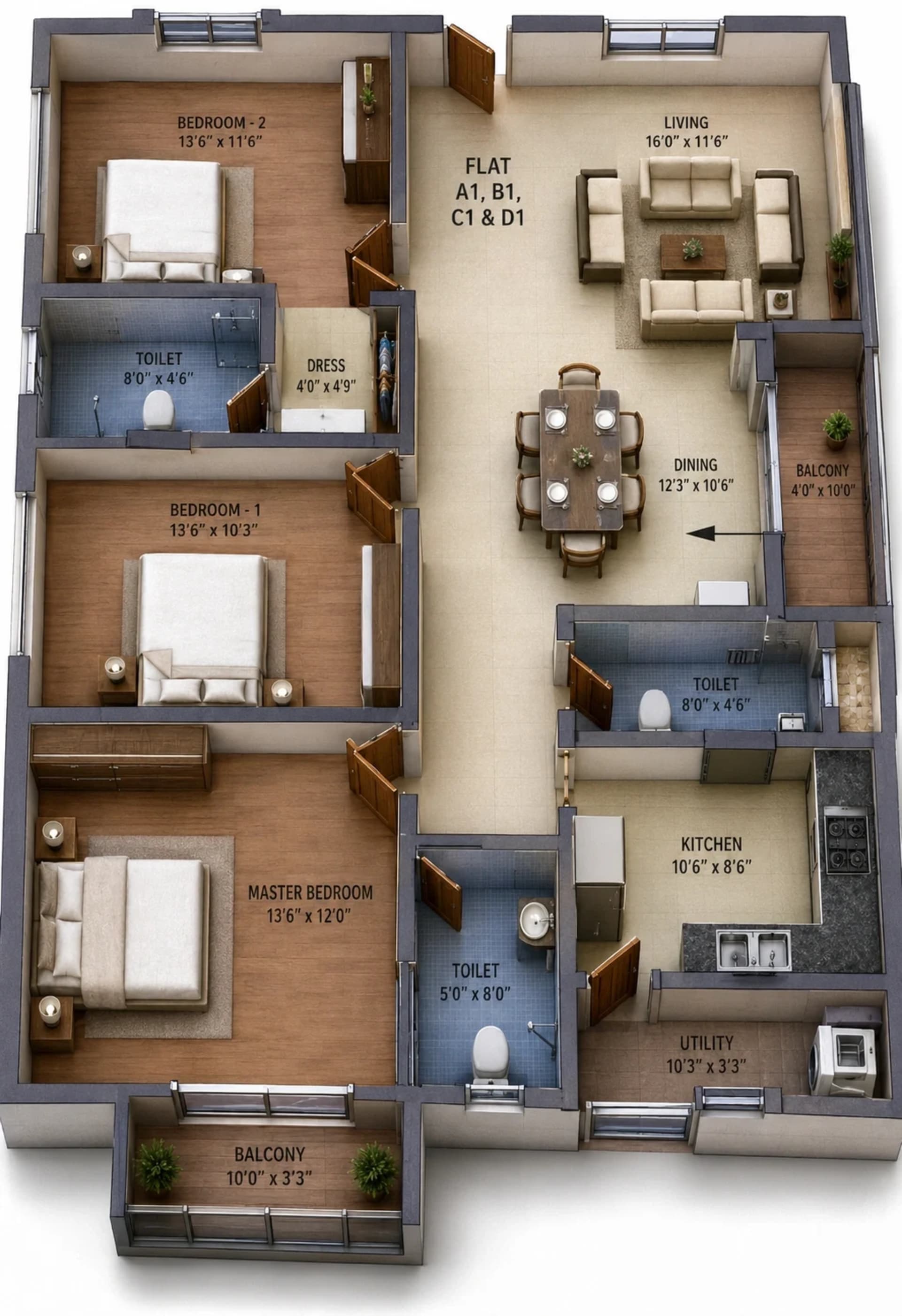 3 BHK Apartment Floor Plan – Bharanee Emar