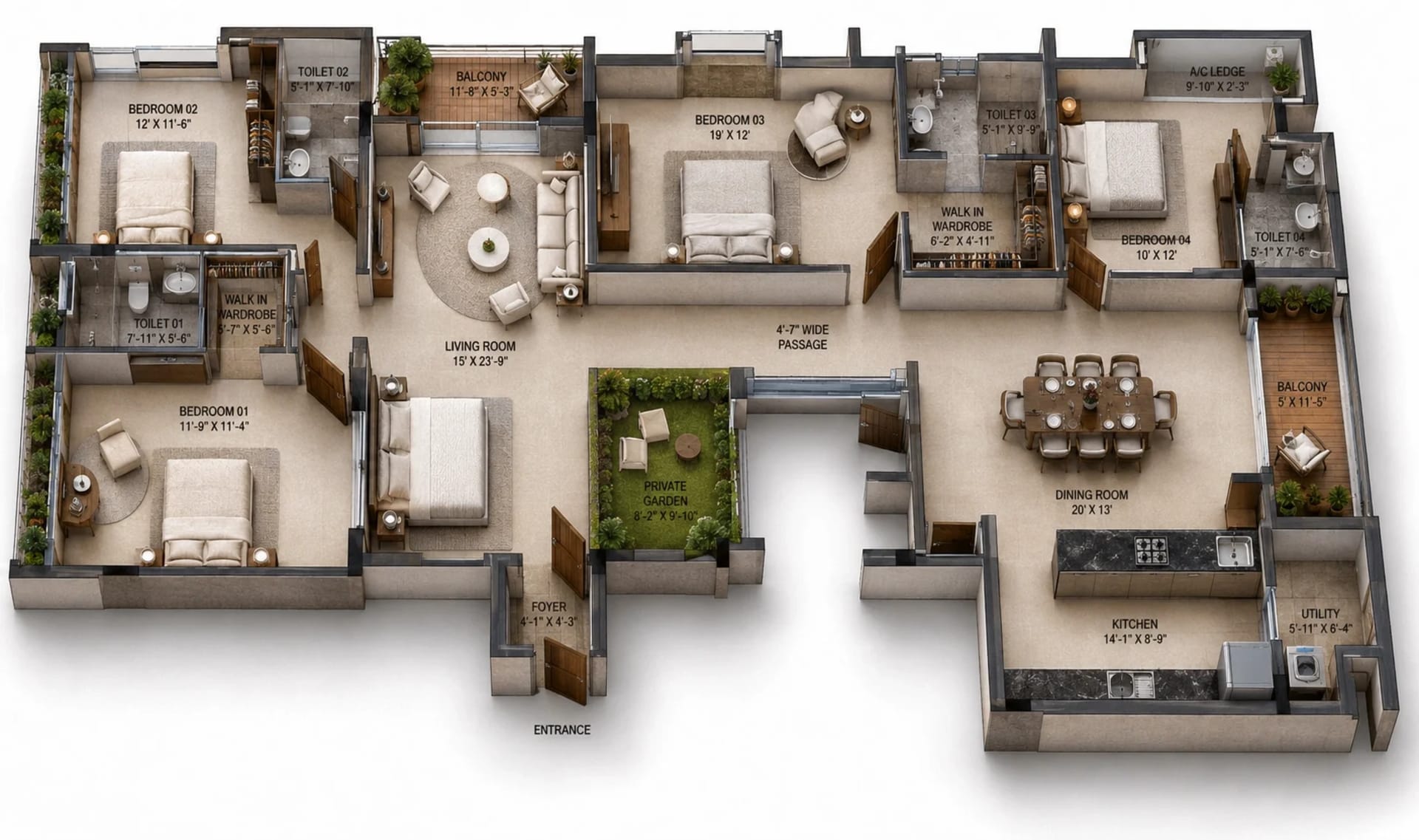 4 BHK Apartment Floor Plan – EK The Arc