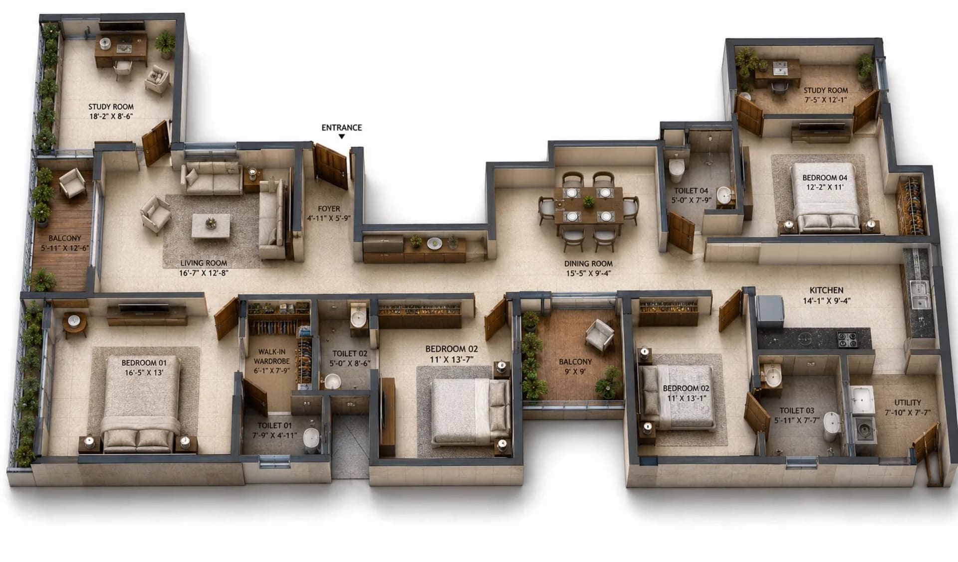 4.5 BHK Apartment Floor Plan – EK The Arc