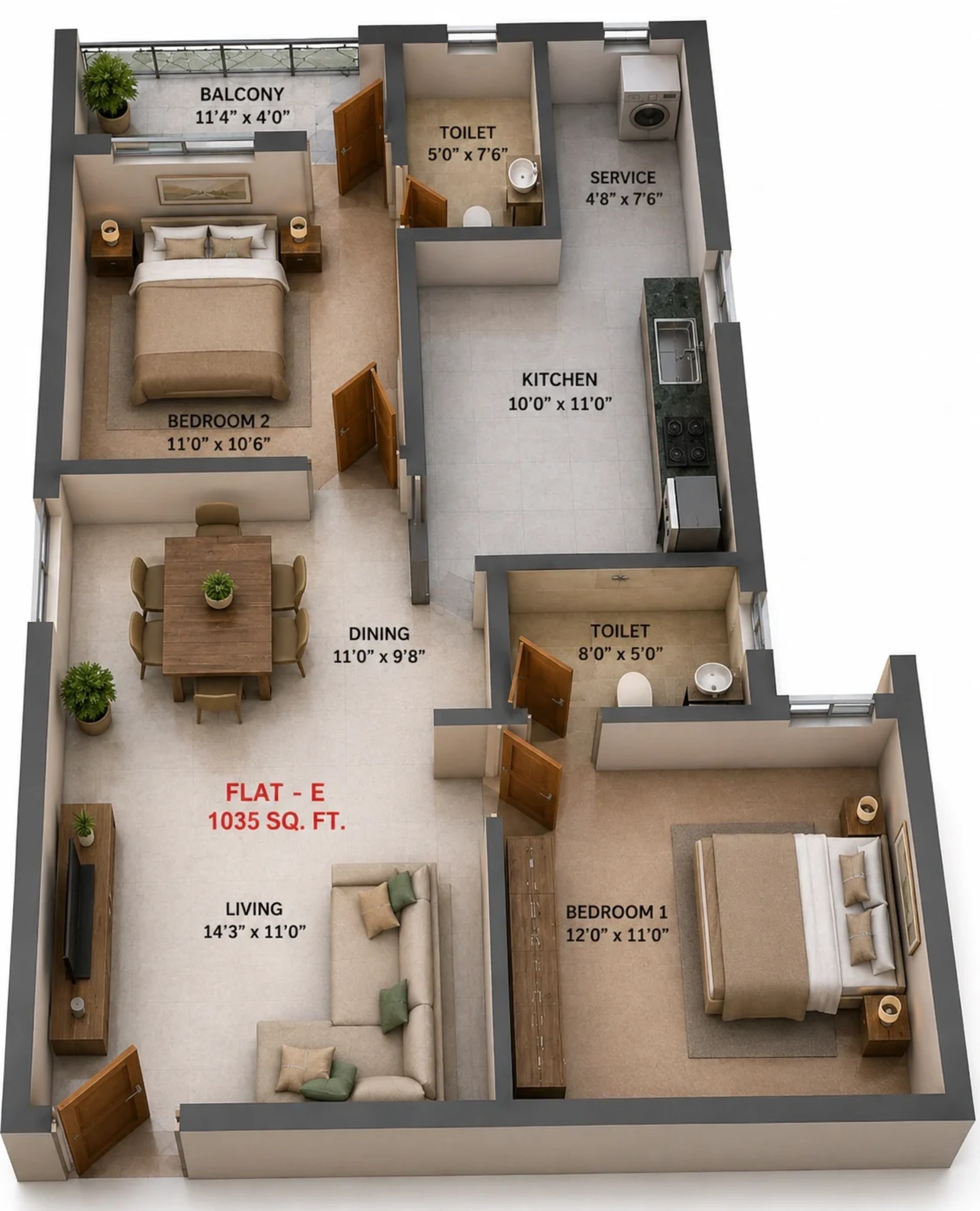 2 BHK Apartment Floor Plan – Hirani Aura