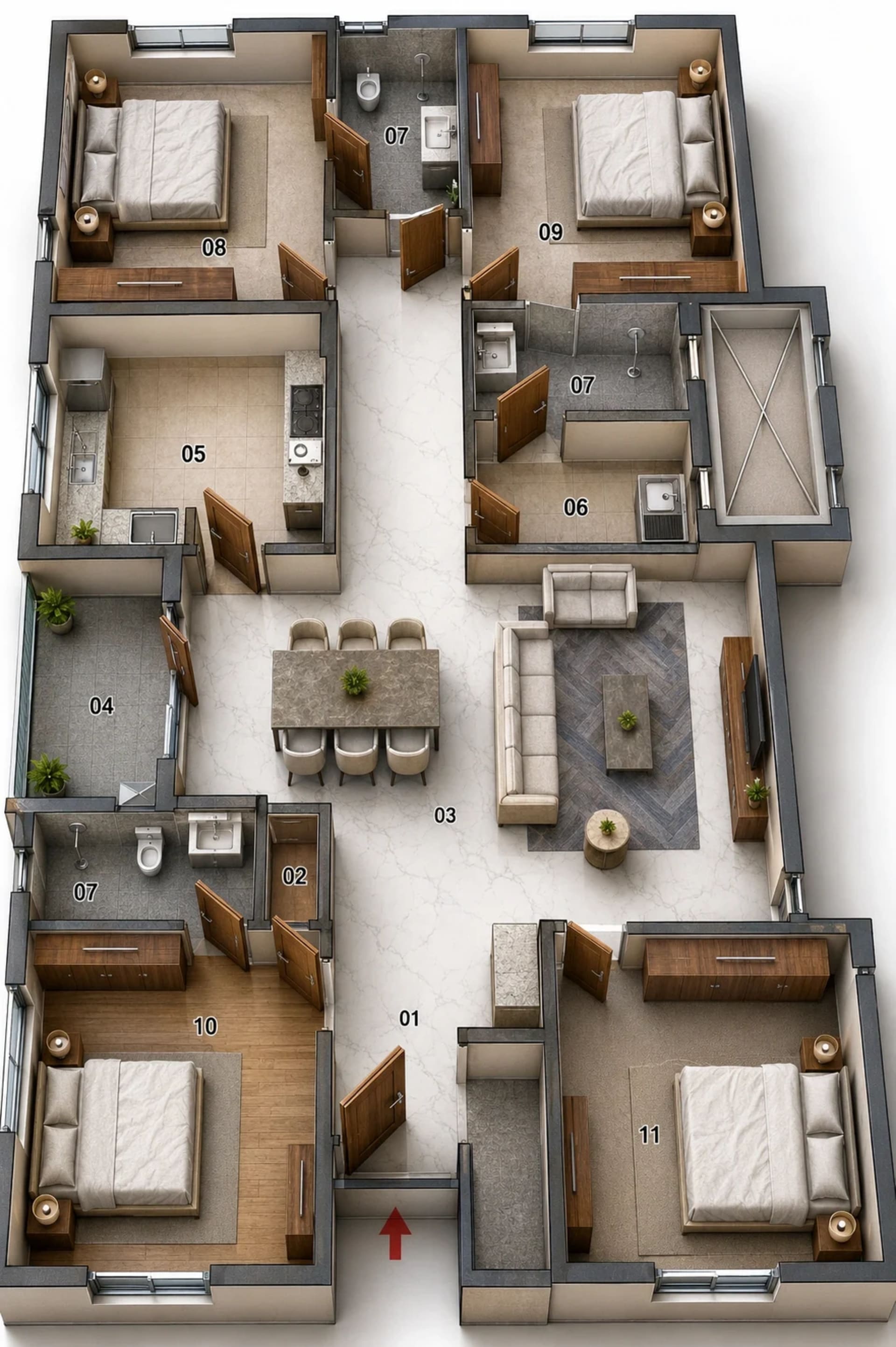 4 BHK Apartment Floor Plan – Kaizen Veena