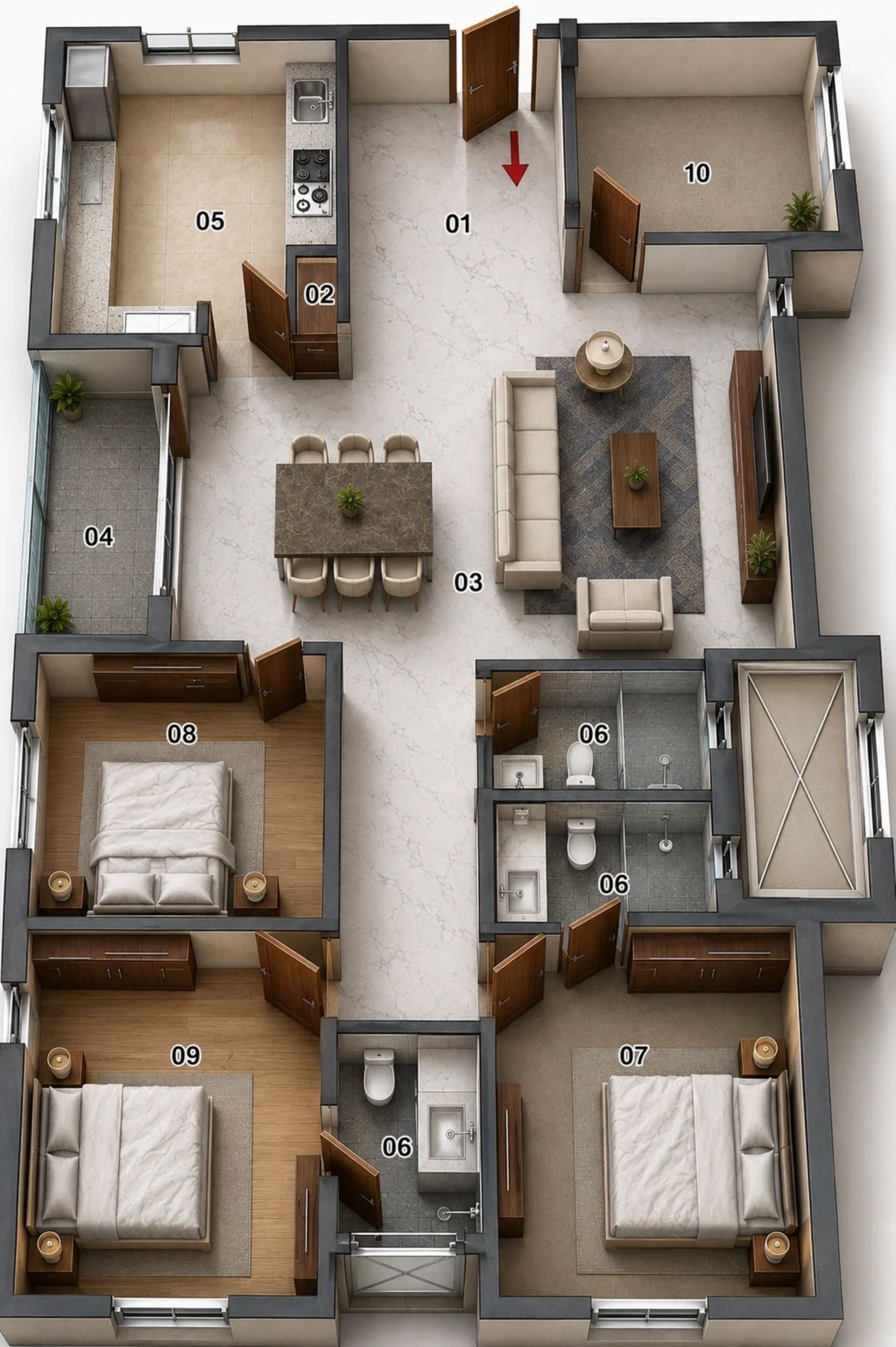 4 BHK Apartment Floor Plan – Kaizen Veena