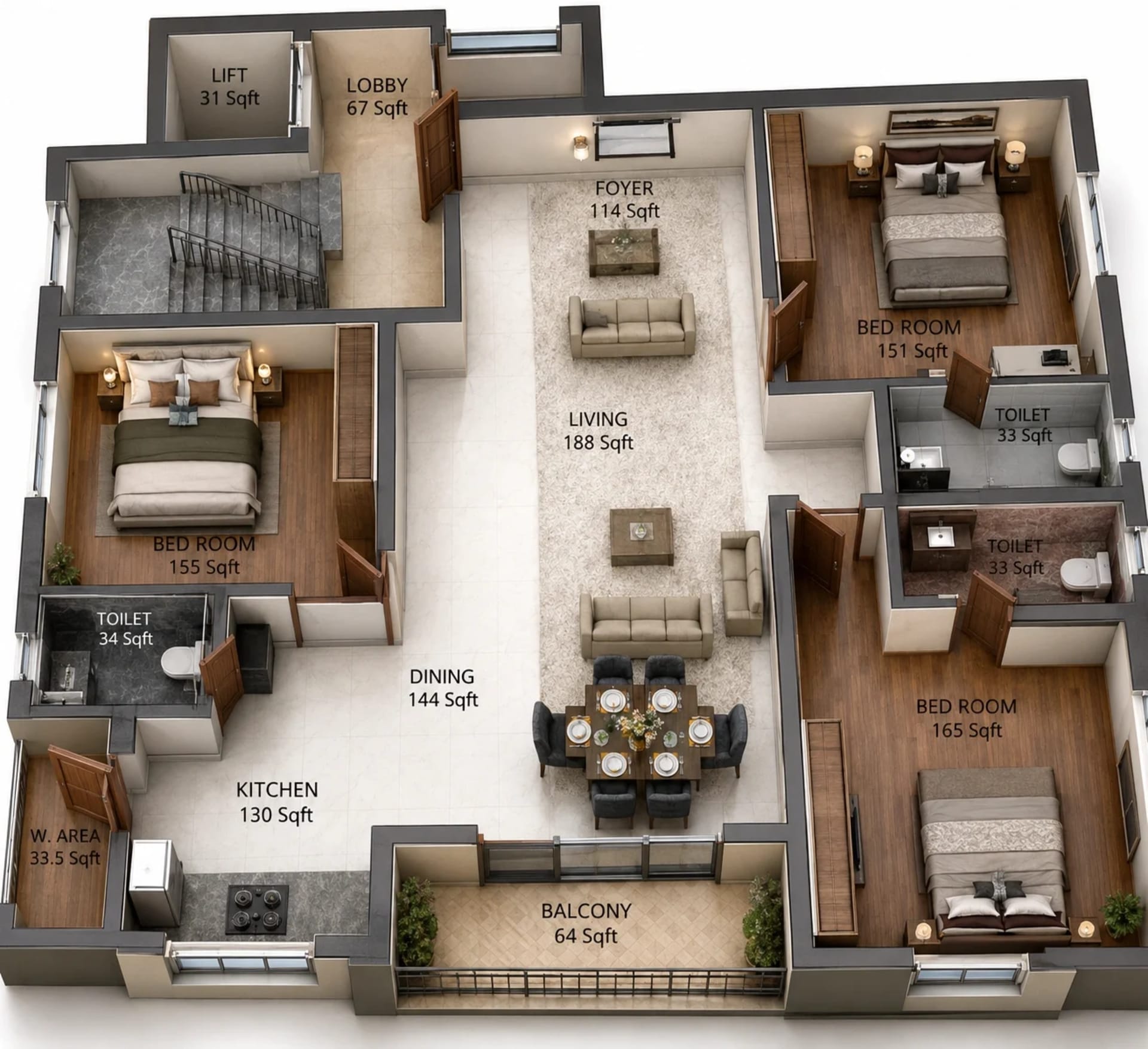 3 BHK Apartment Floor Plan – Oblong The Polaris