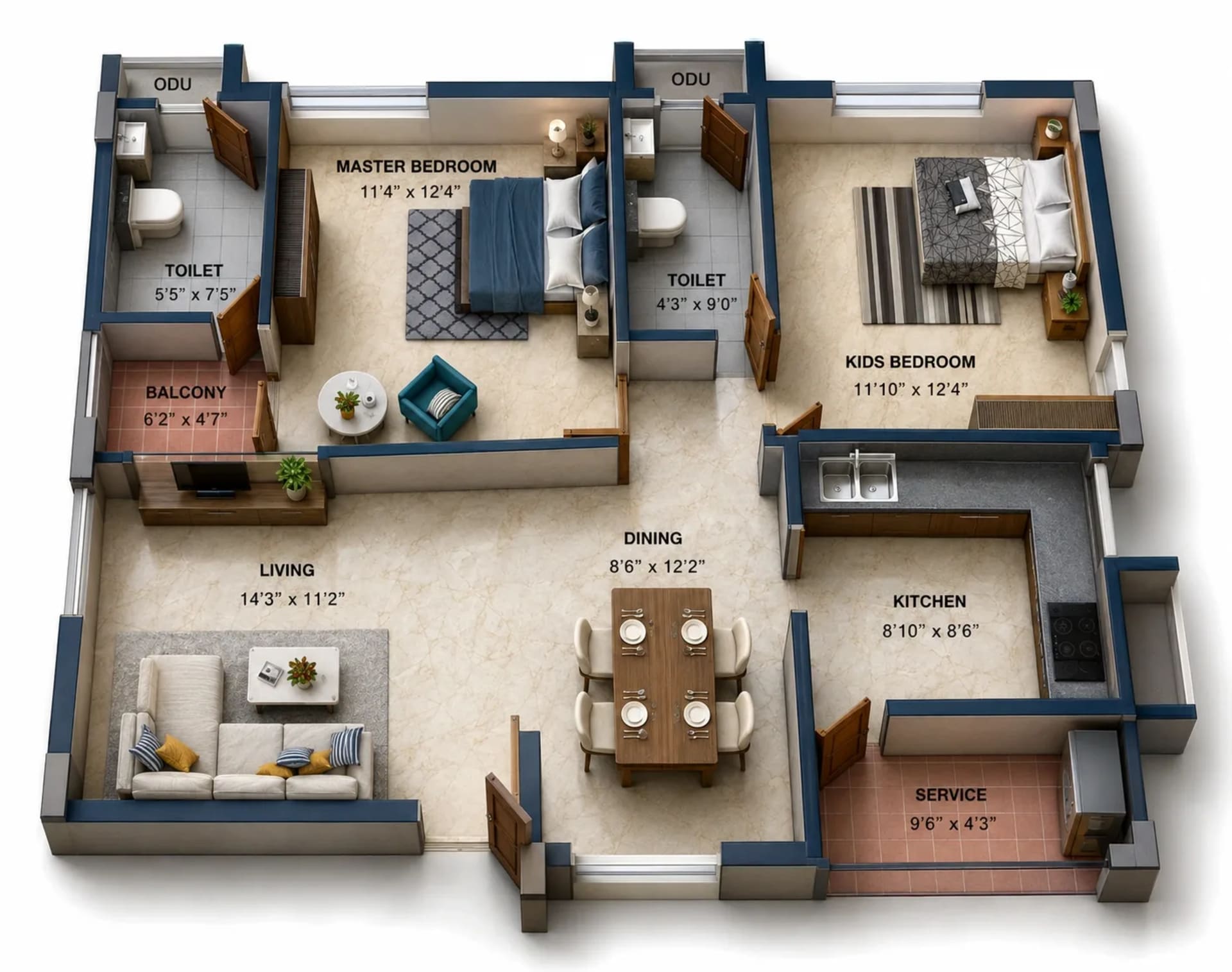 2 BHK Apartment Floor Plan – Artis Prime