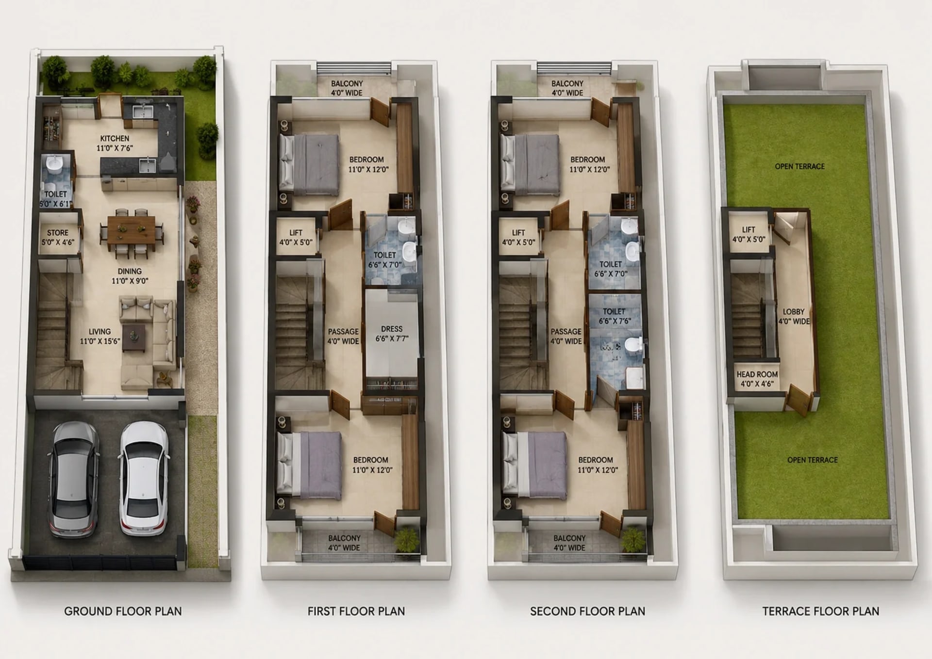 4 BHK Villa Floor Plan – Raunaq Eden Villas Phase II