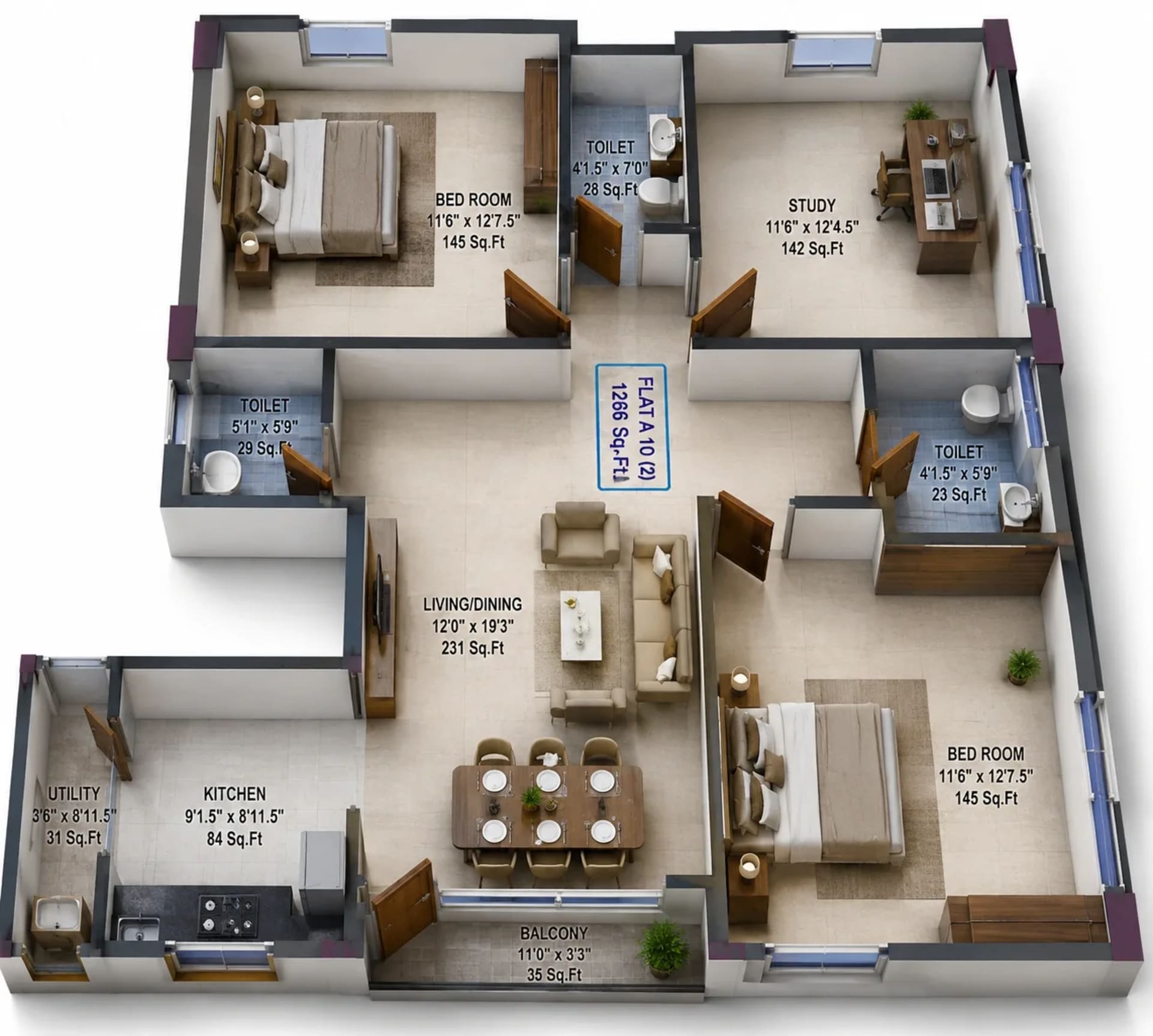 3 BHK Apartment Floor Plan – Nova Ramala