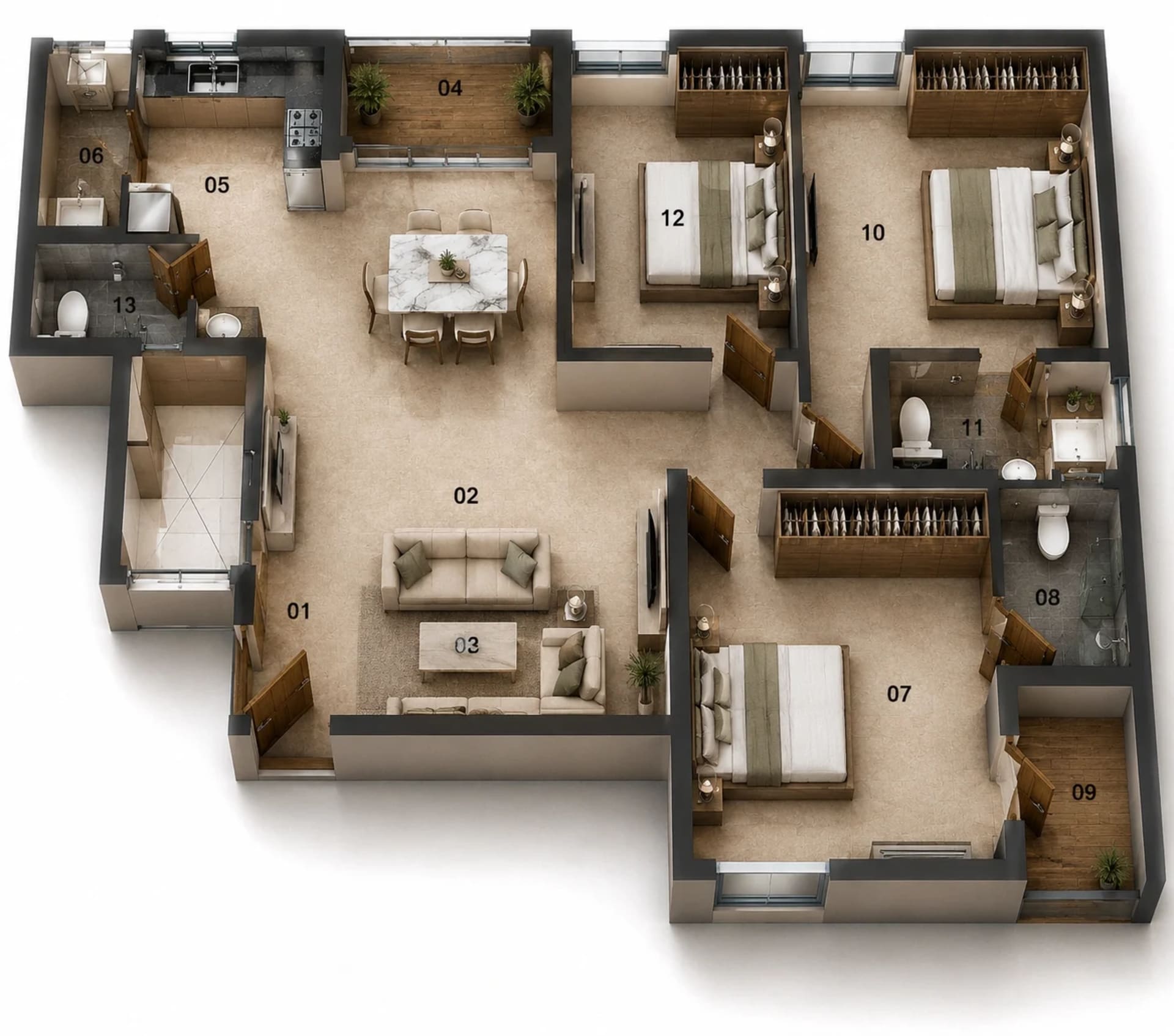 3 BHK Apartment Floor Plan – Jains Aadhya Bharath