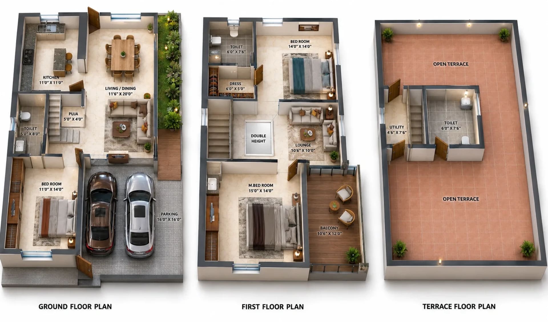 3 BHK Villa Floor Plan – Crystal Moonlight Villas