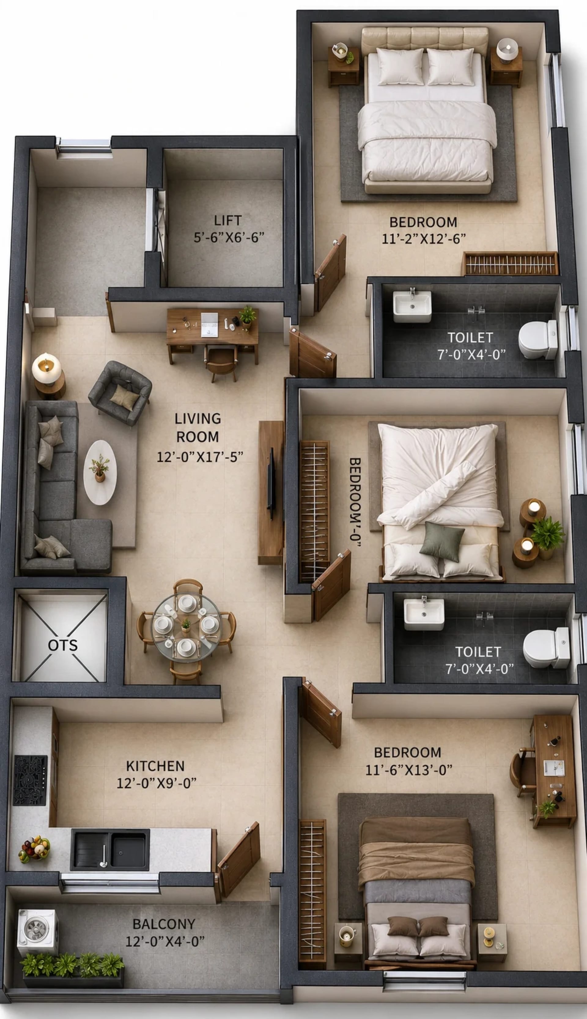3 BHK Apartment Floor Plan – Grand Excelencia