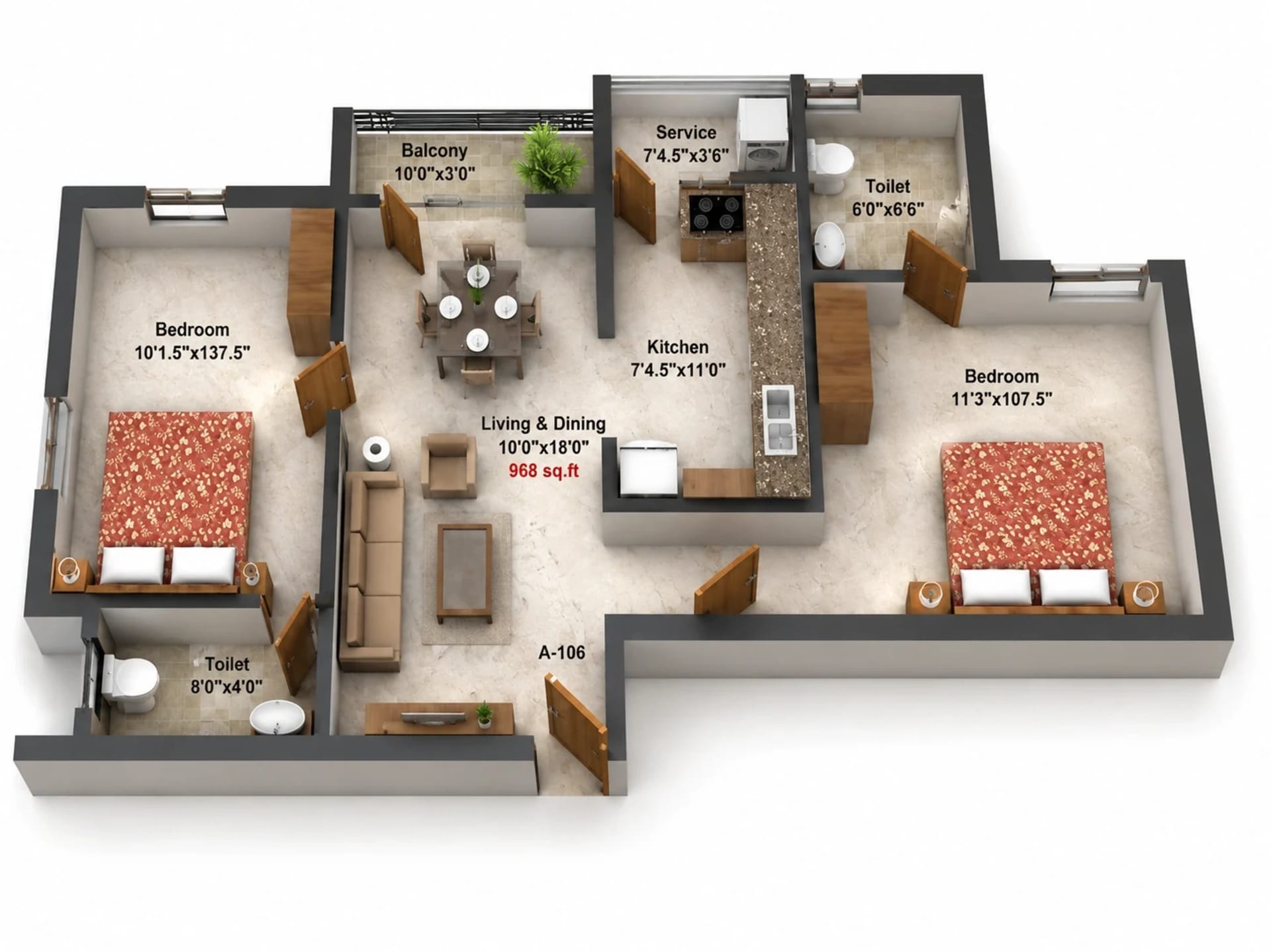 2 BHK Apartment Floor Plan – Rajus Maruthi