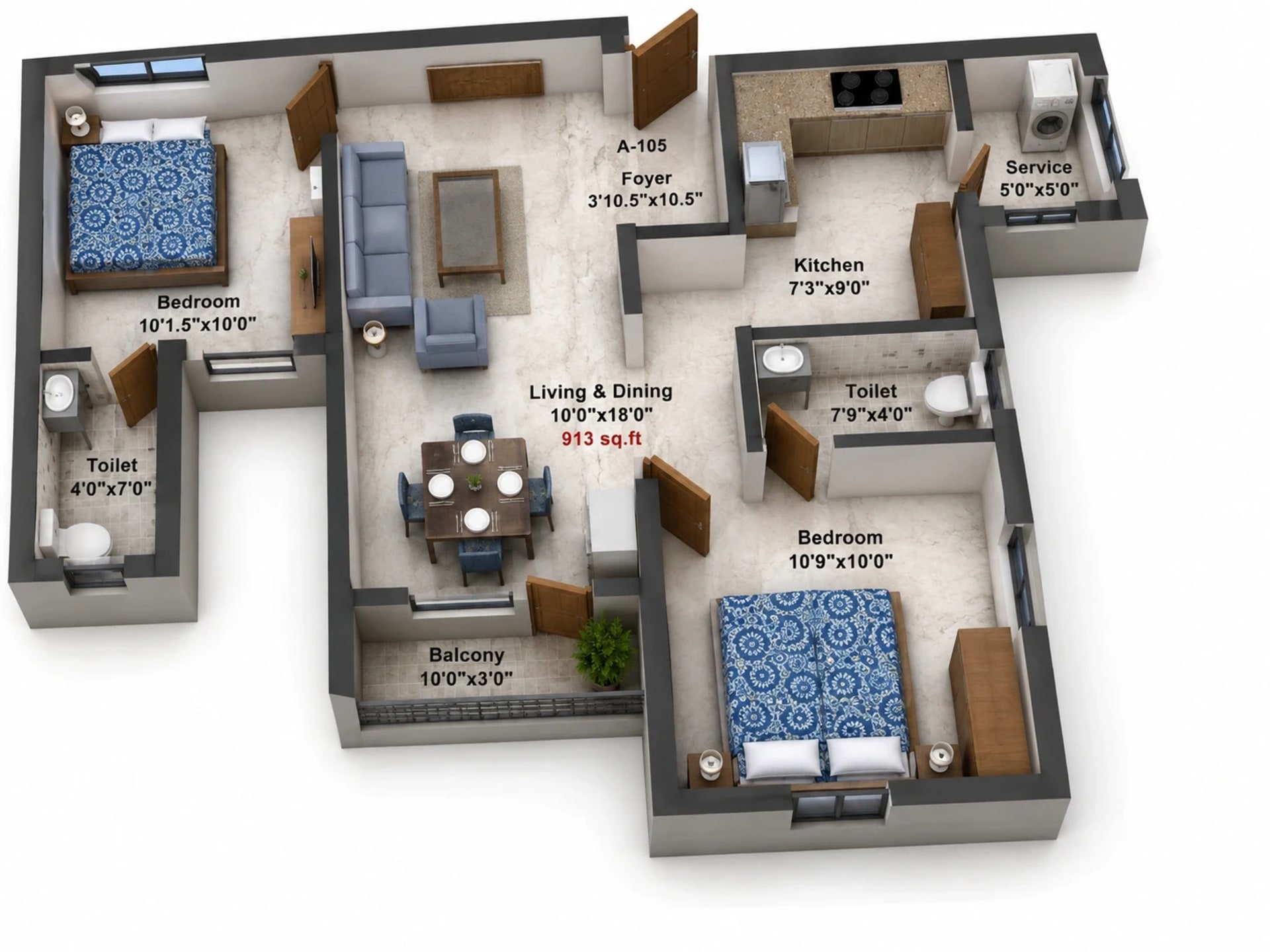 2 BHK Apartment Floor Plan – Rajus Maruthi