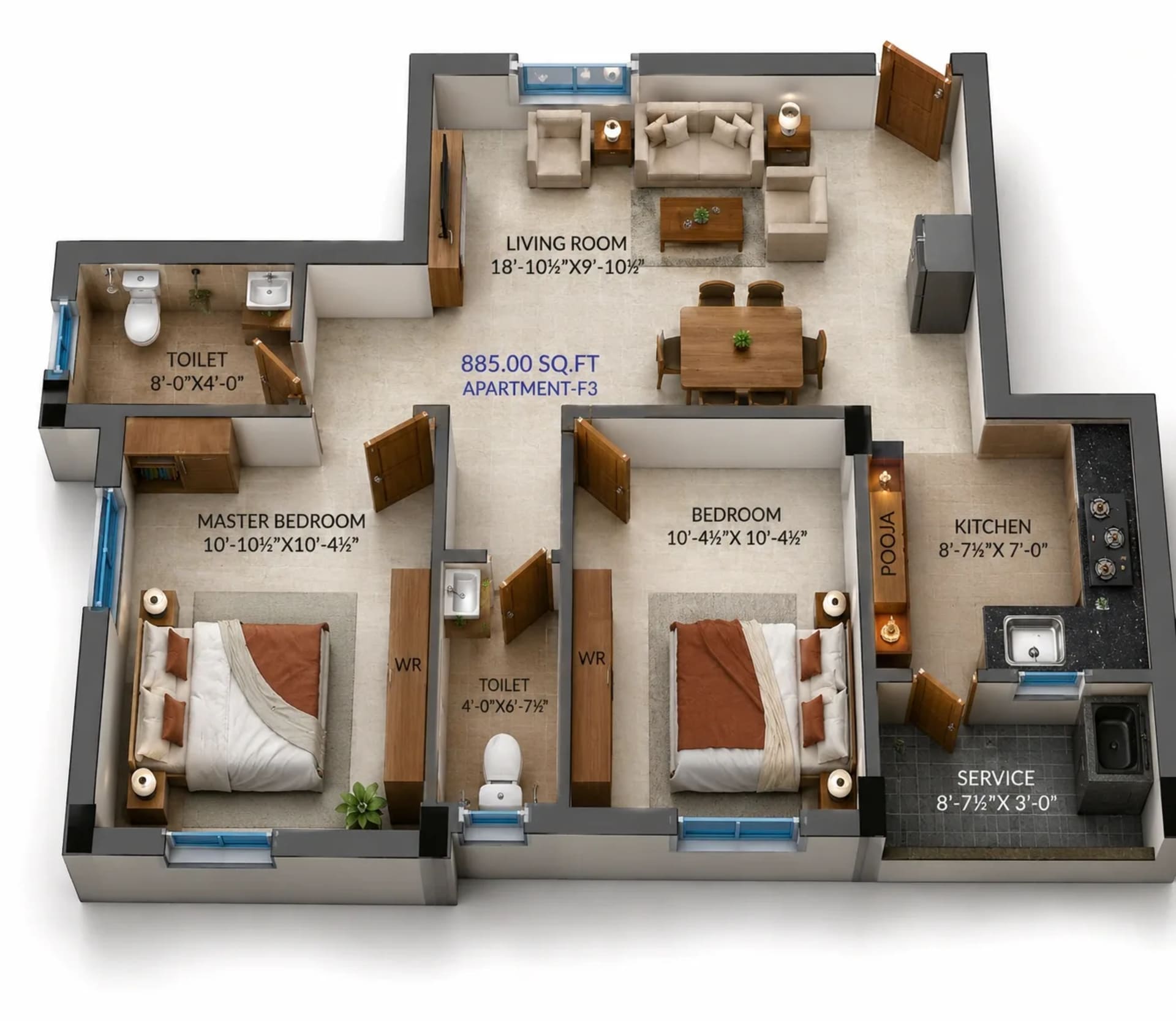2 BHK Apartment Floor Plan – Murugan Blossoms