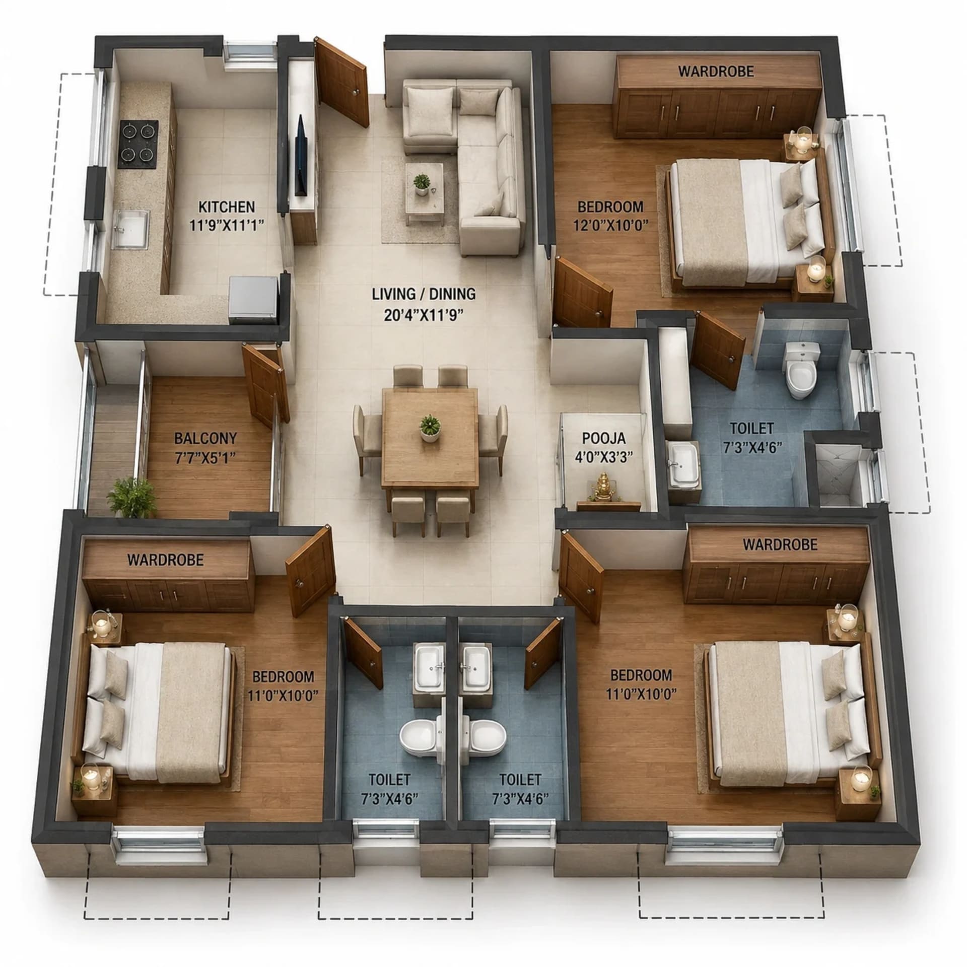 3 BHK Apartment Floor Plan – Indus Vakshasthalam