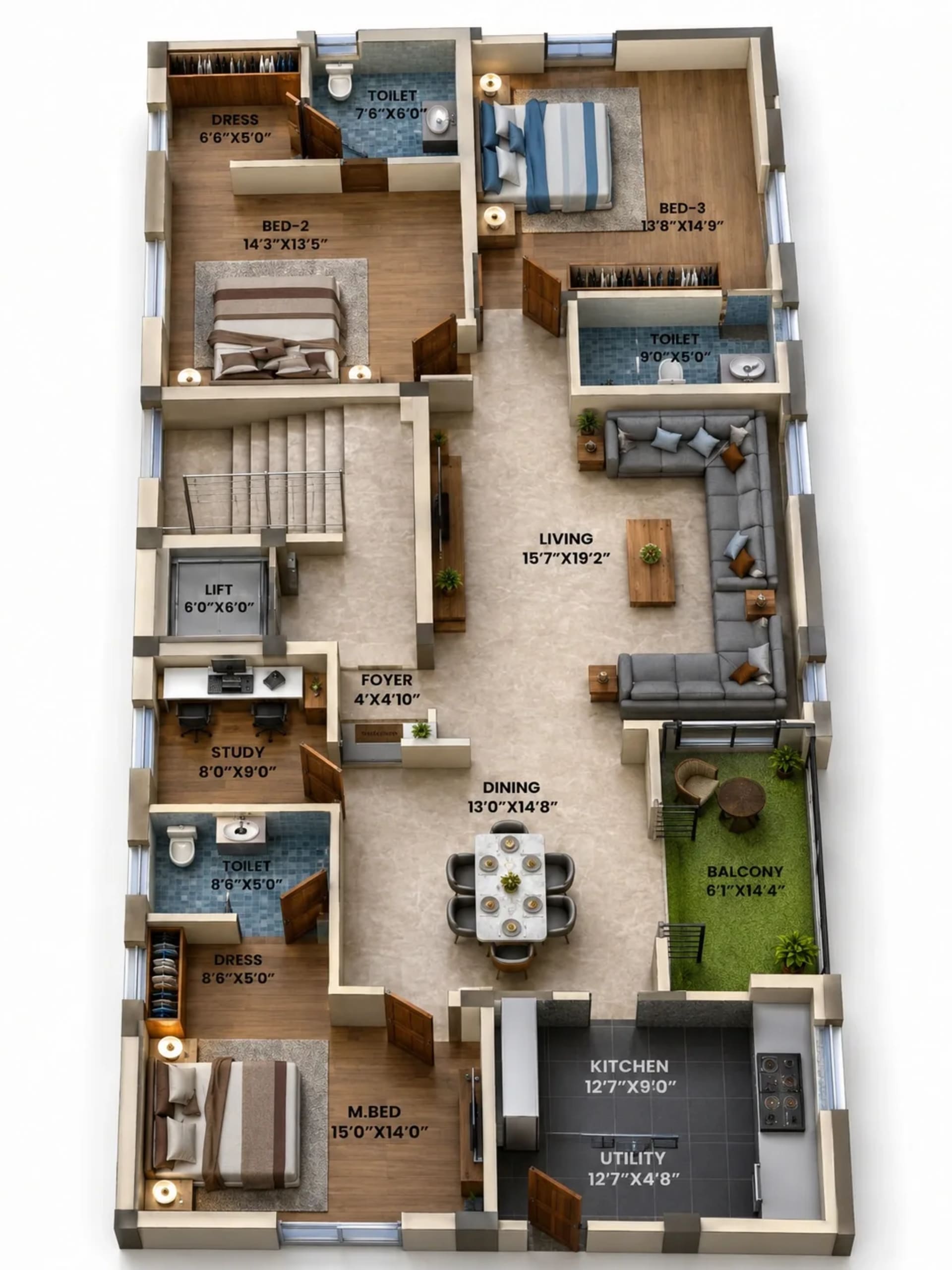 3 BHK Apartment Floor Plan – Swathi Daksh