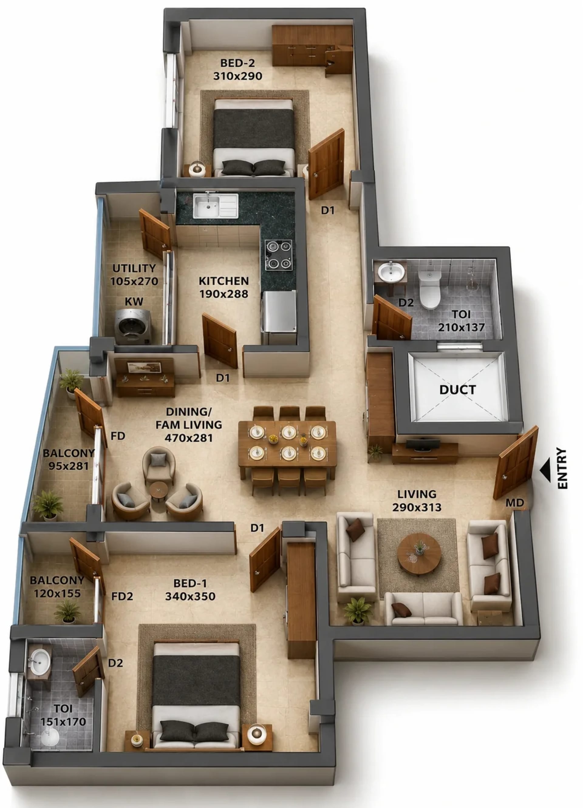 2 BHK Apartment Floor Plan – Shabeels The Nova