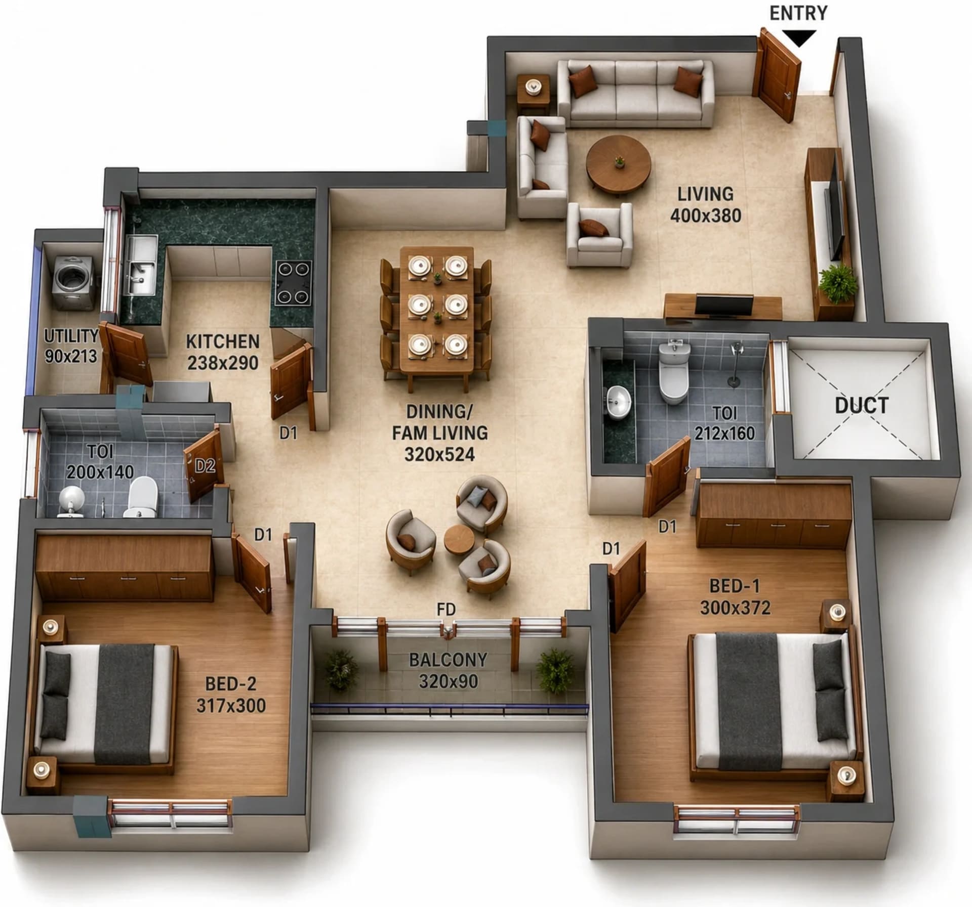 2 BHK Apartment Floor Plan – Shabeels The Nova