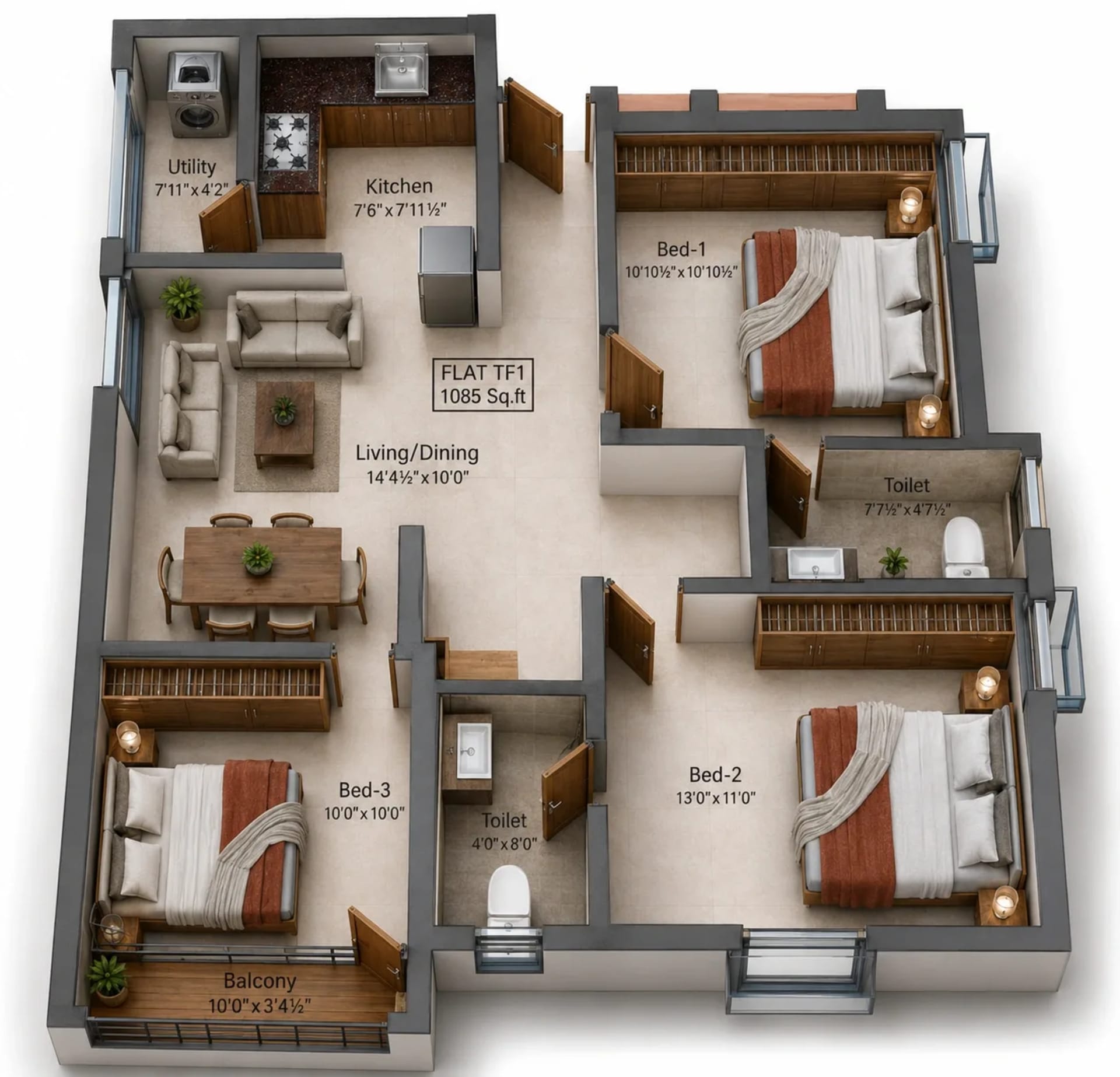 3 BHK Apartment Floor Plan – Charan Symphony