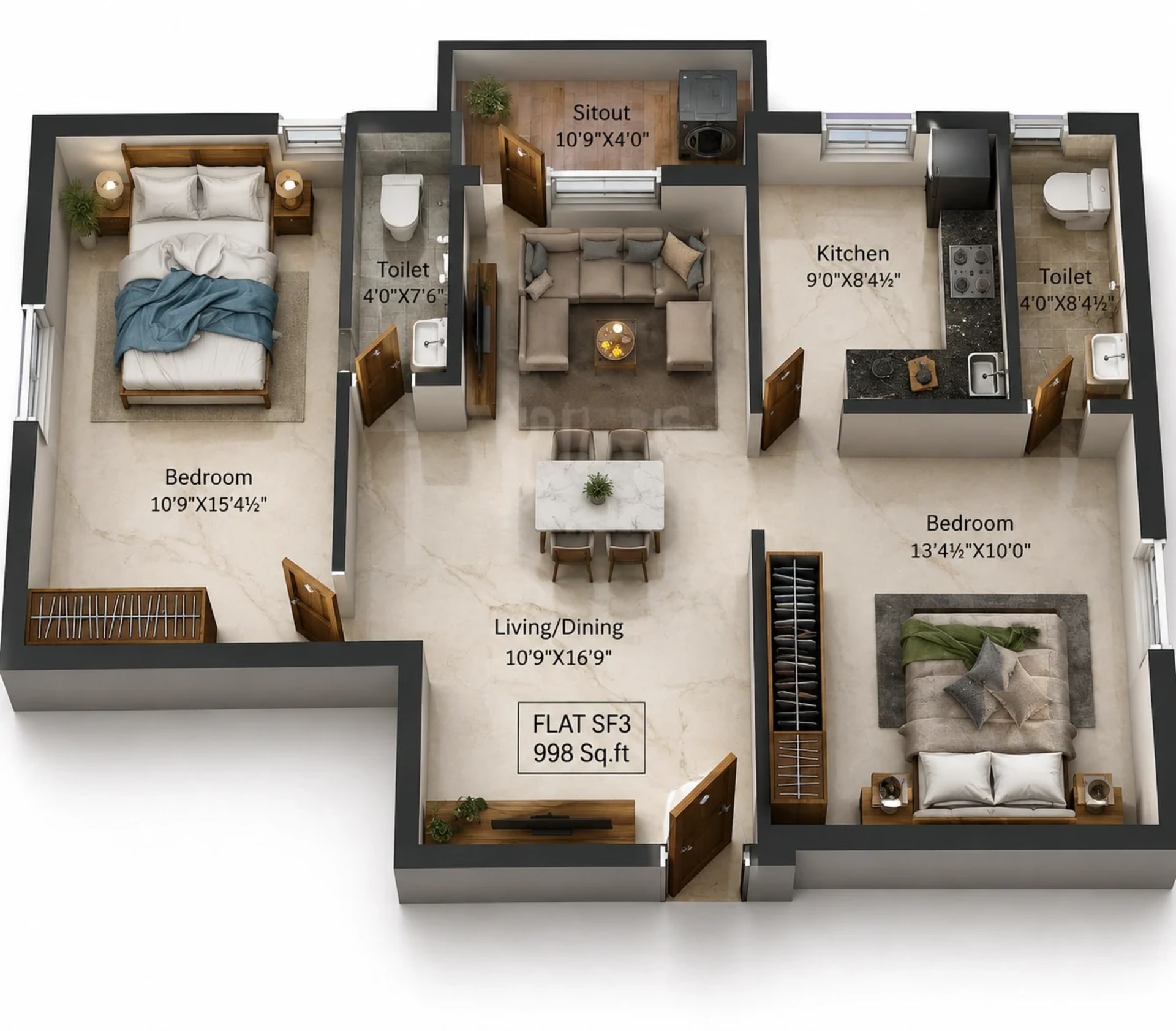 2 BHK Apartment Floor Plan – Charan Divine