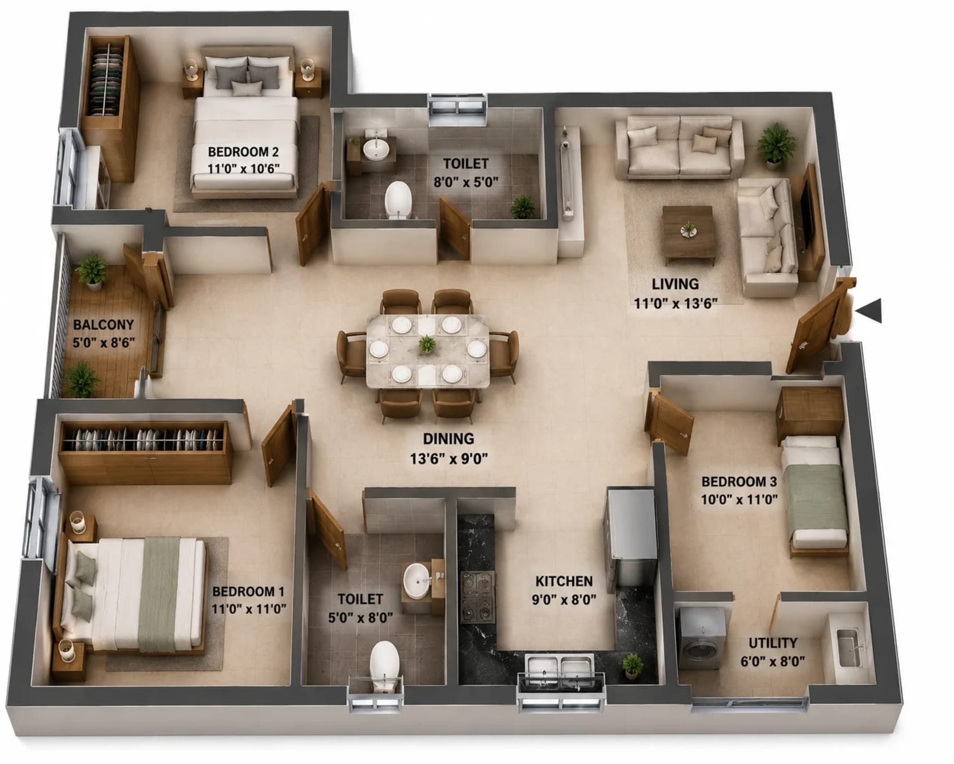 2 BHK Apartment Floor Plan – Jains Aadhidev