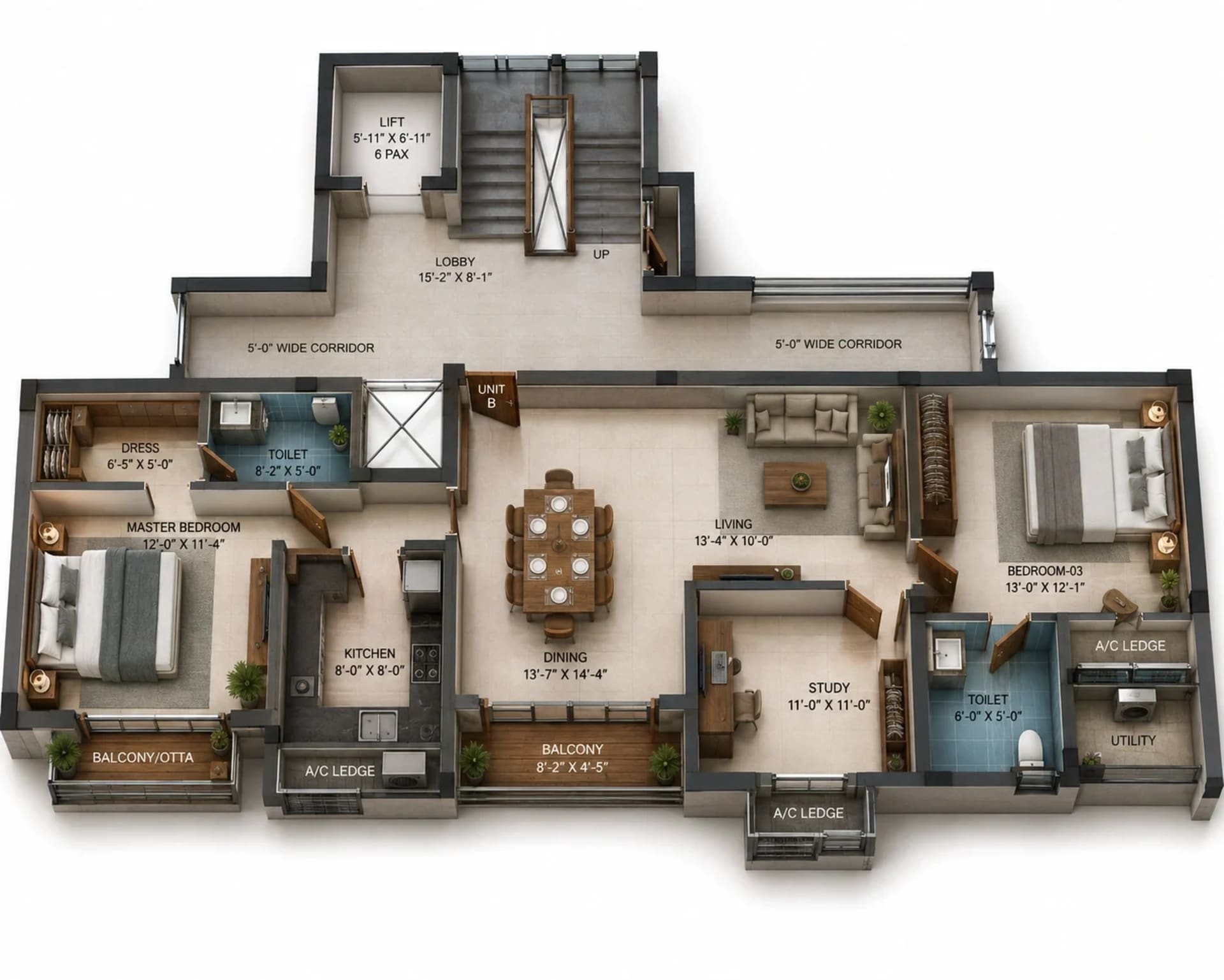 3 BHK Apartment Floor Plan – Kalyani Vilasa