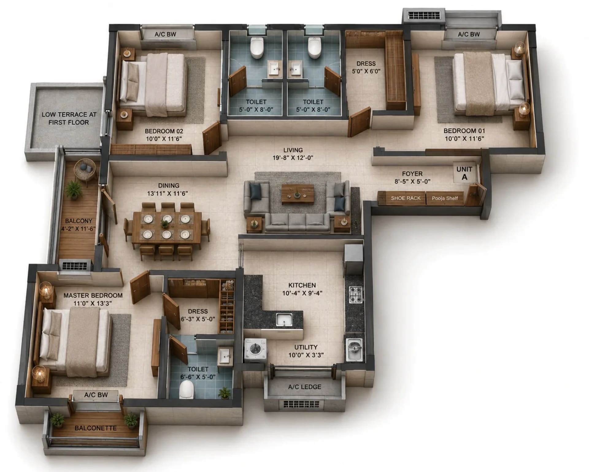 3 BHK Apartment Floor Plan – Kalyani Vilasa