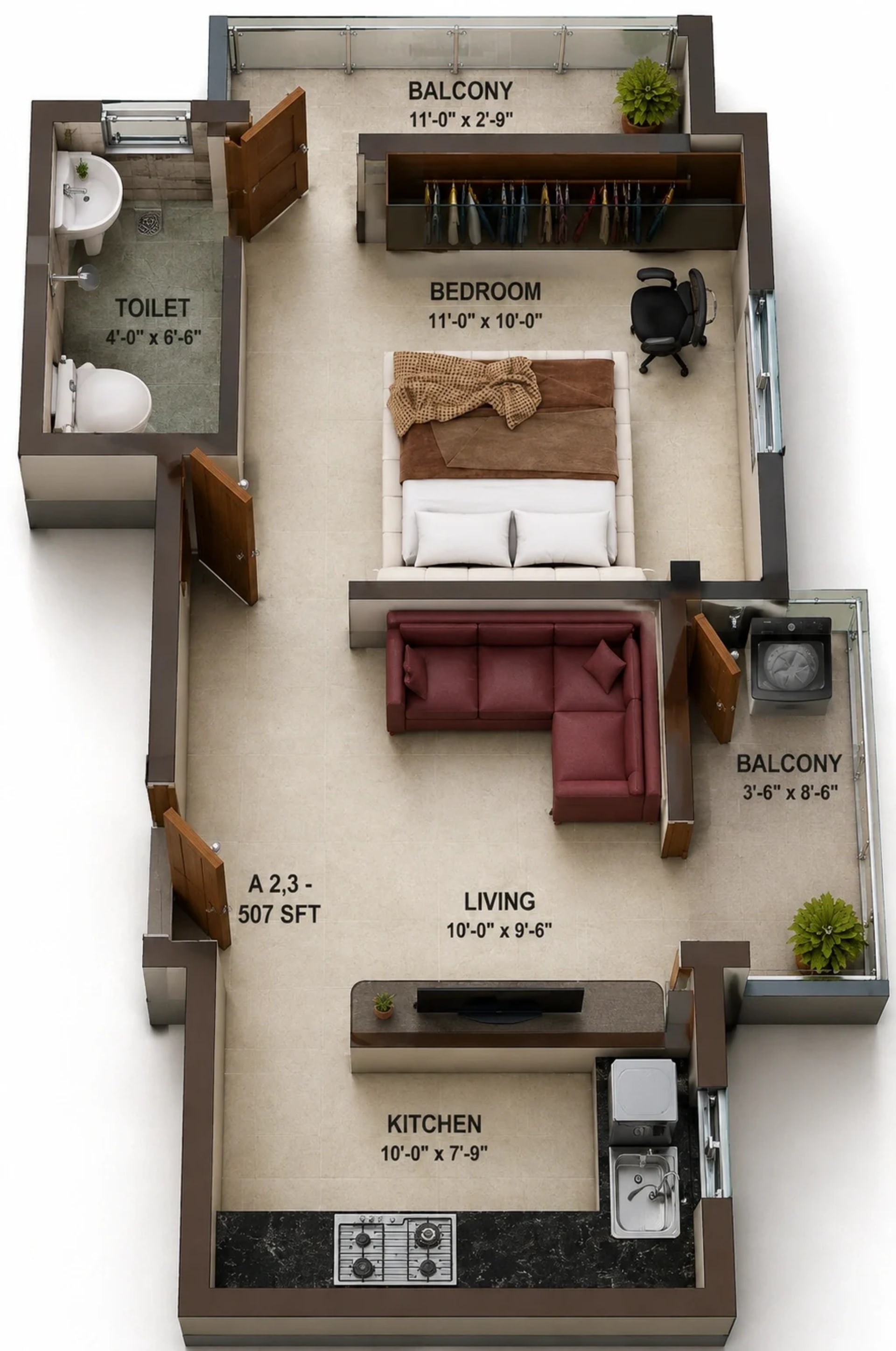 1 BHK Apartment Floor Plan – Shelter Florence