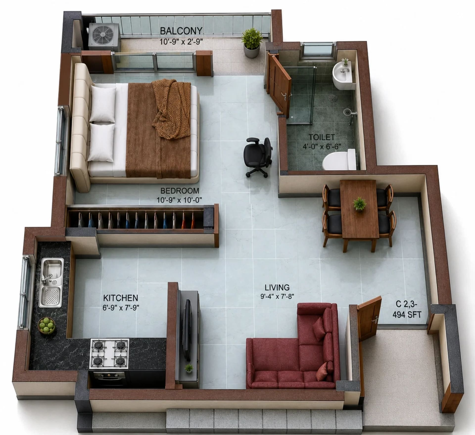 1 BHK Apartment Floor Plan – Shelter Florence