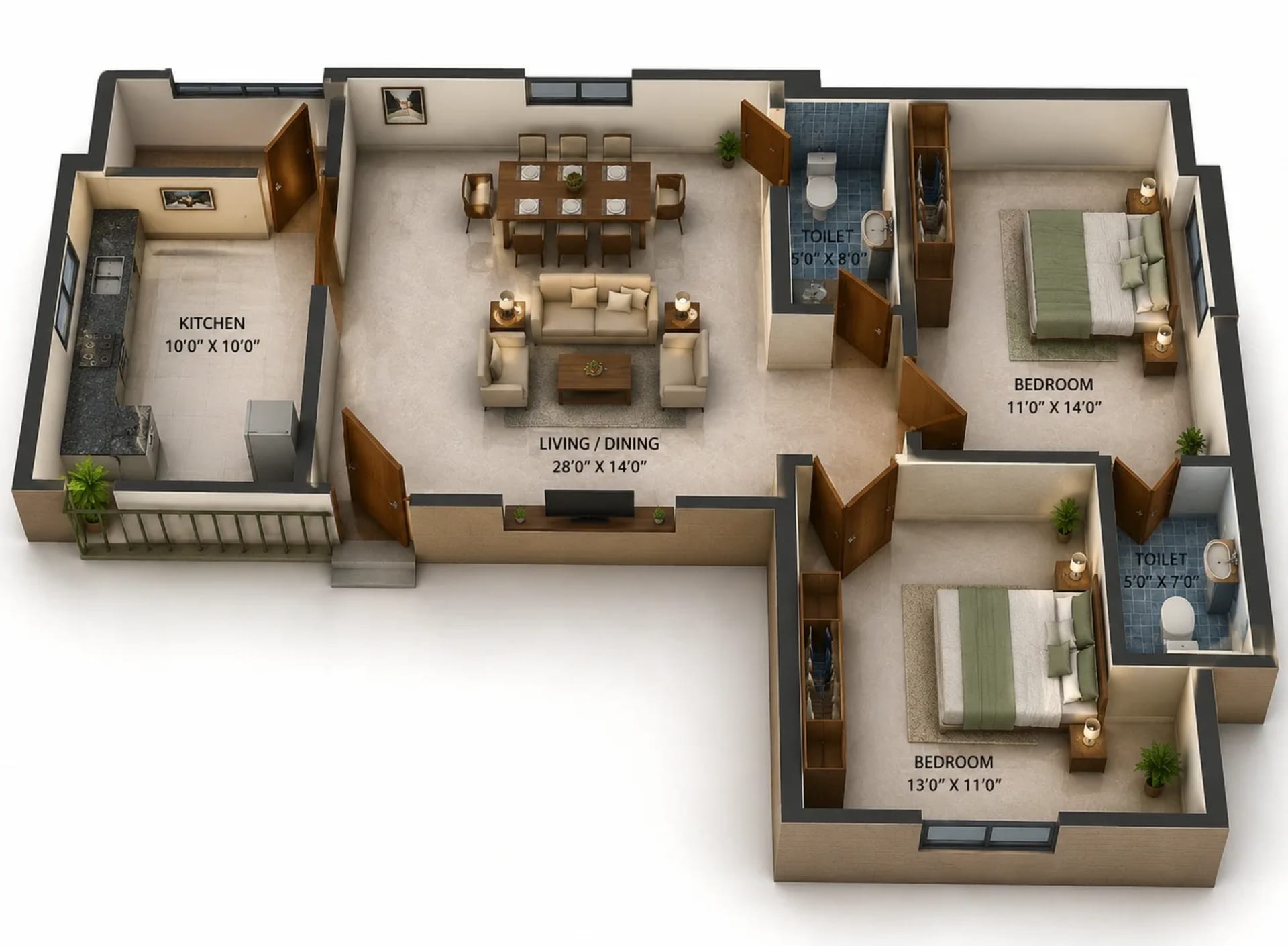 2 BHK Apartment Floor Plan – SVF Bella Vista 